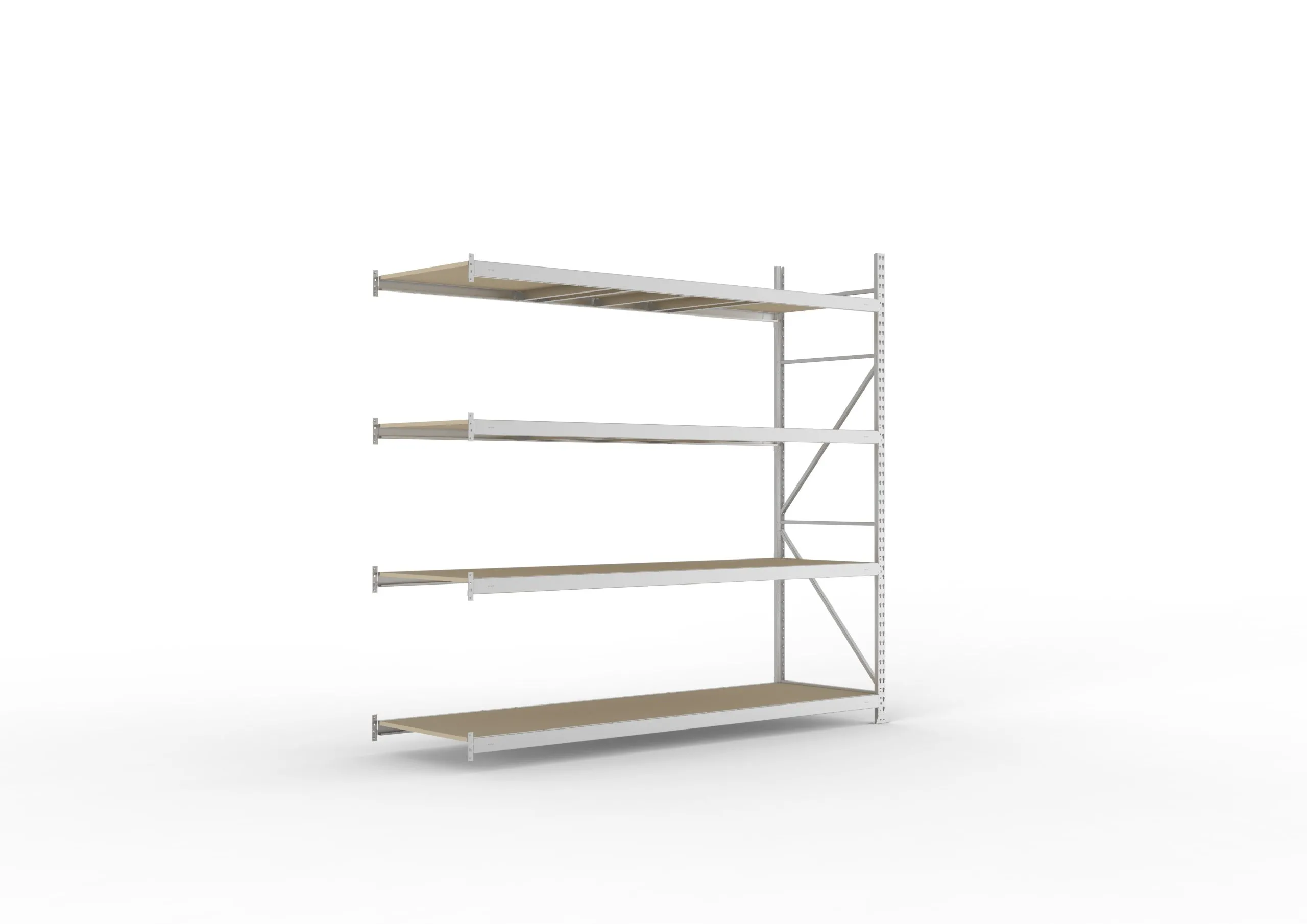 Meta Weitspannregal mit Spanplatten MINI-RACK | Anbauregal | HxBxT 250x260x80cm | 4 Ebenen | Fachlast 490kg | Verzinkt