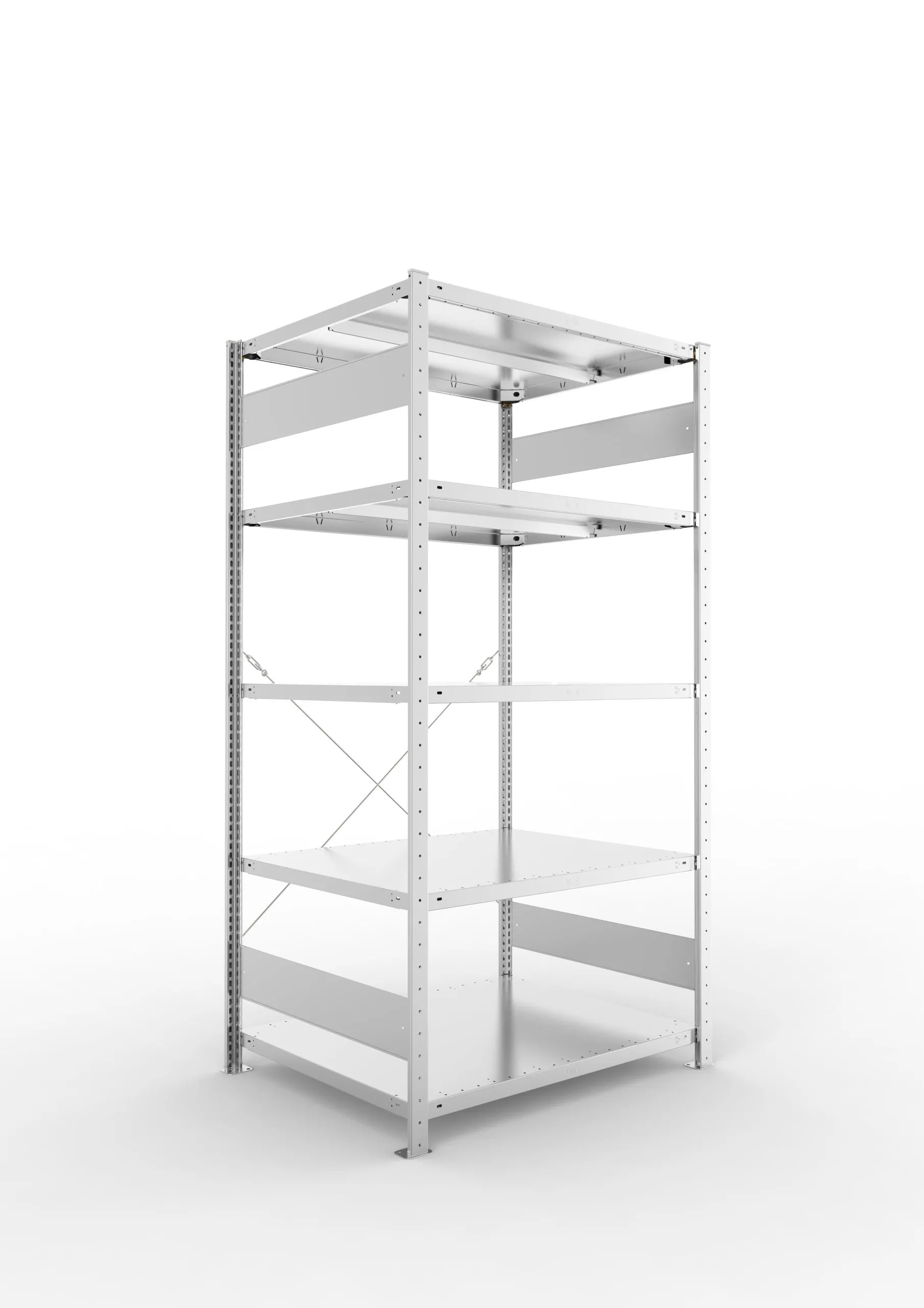 Meta Fachbodenregal Stecksystem CLIP mit vorgefertigten Rahmen | Grundregal | HxBxT 200x100x80cm | 5 Ebenen | Fachlast 330kg | Einseitig nutzbar | Verzinkt