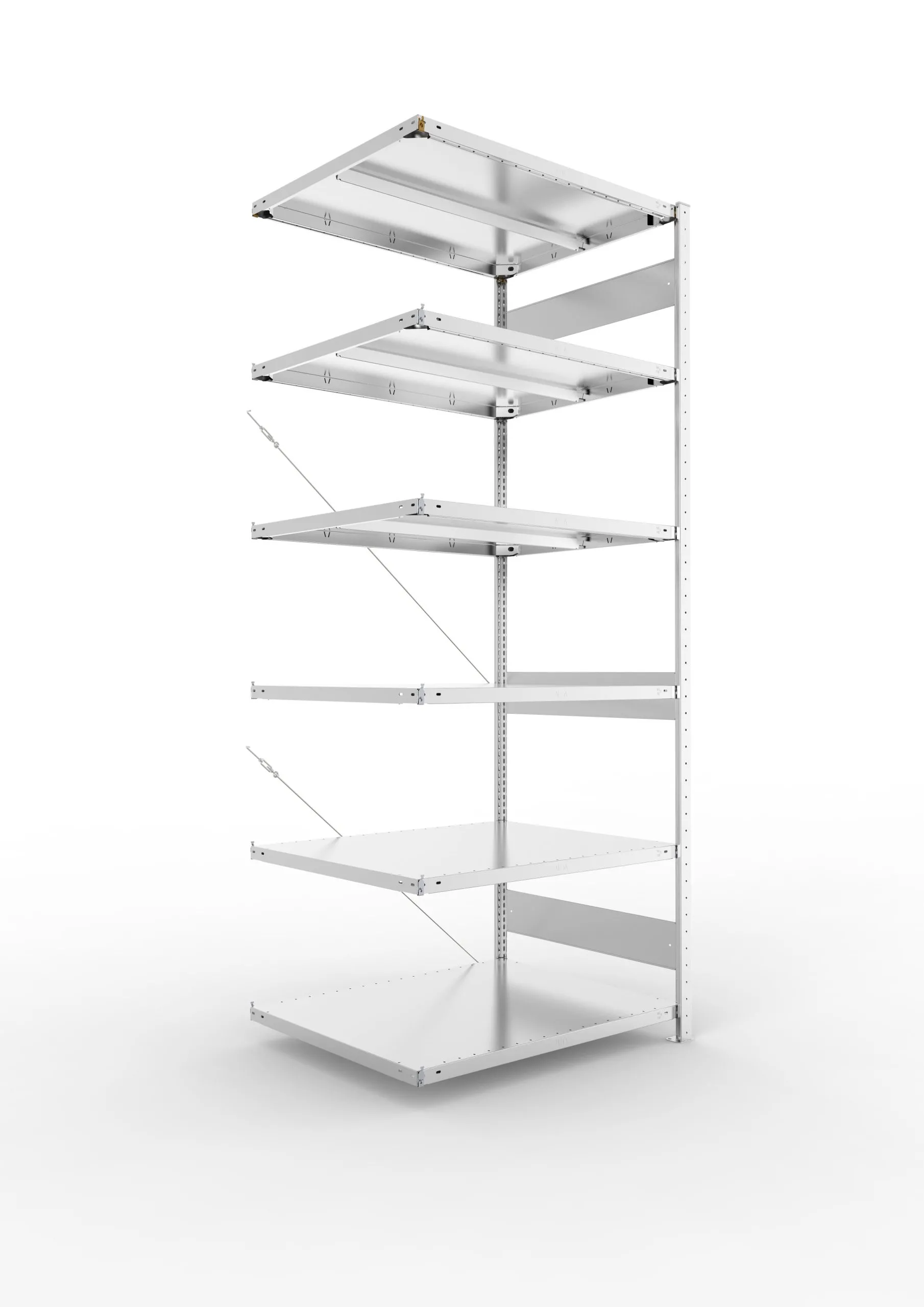 Meta Fachbodenregal Stecksystem CLIP mit vorgefertigten Rahmen | Anbauregal | HxBxT 250x100x80cm | 6 Ebenen | Fachlast 330kg | Einseitig nutzbar | Verzinkt