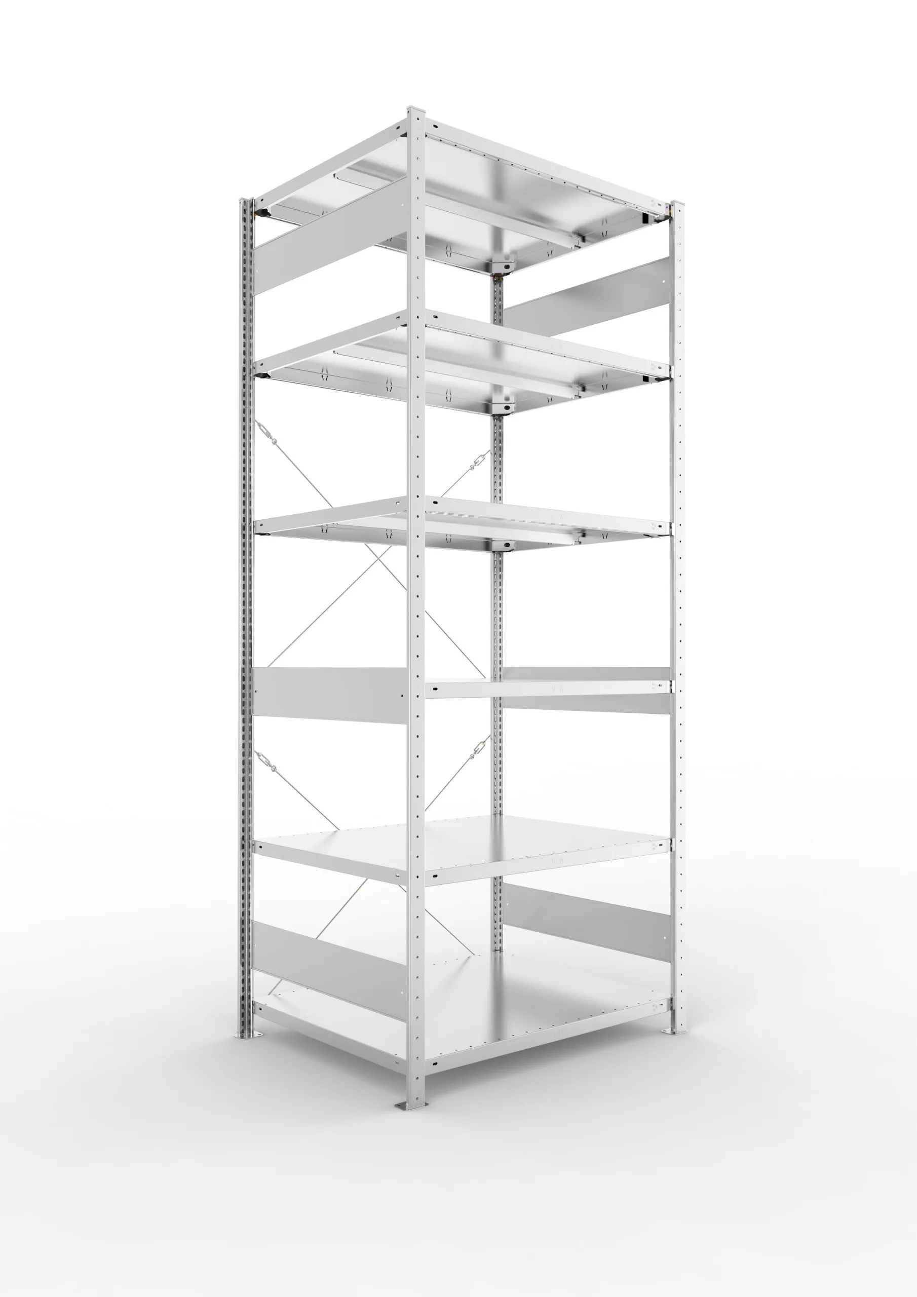 Meta Fachbodenregal Stecksystem CLIP mit vorgefertigten Rahmen | Grundregal | HxBxT 250x100x80cm | 6 Ebenen | Fachlast 330kg | Einseitig nutzbar | Verzinkt