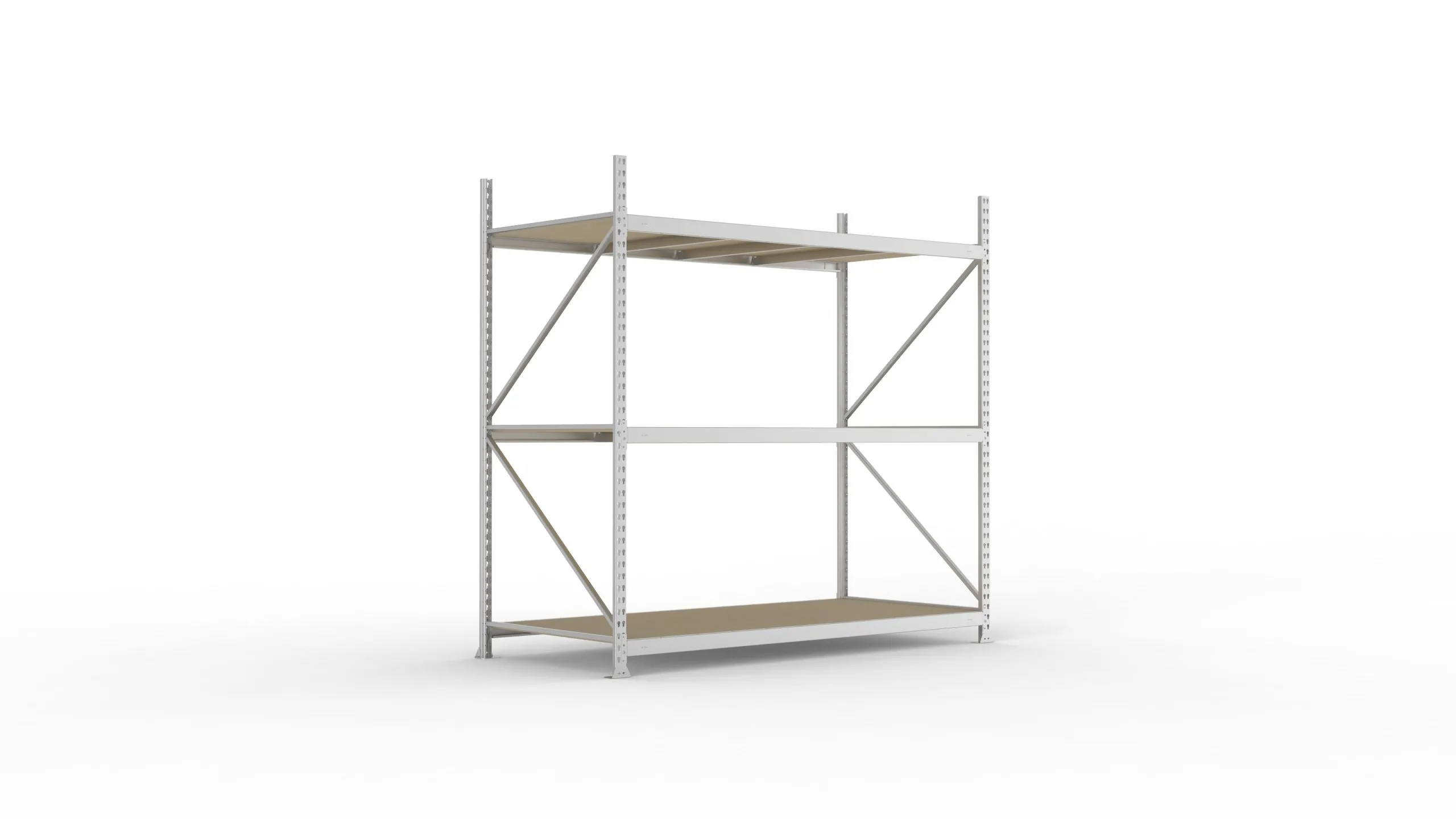 Meta Weitspannregal mit Spanplatten MINI-RACK | Grundregal | HxBxT 220x220x105cm | 3 Ebenen | Fachlast 600kg | Verzinkt