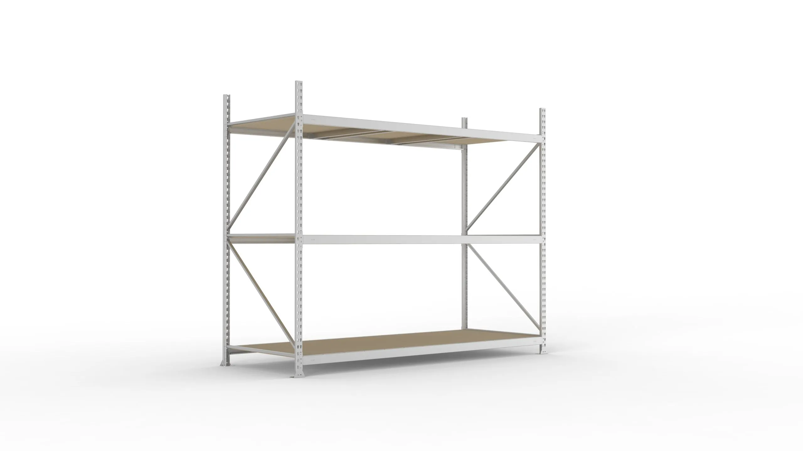 Meta Weitspannregal mit Spanplatten MINI-RACK | Grundregal | HxBxT 220x260x105cm | 3 Ebenen | Fachlast 490kg | Verzinkt