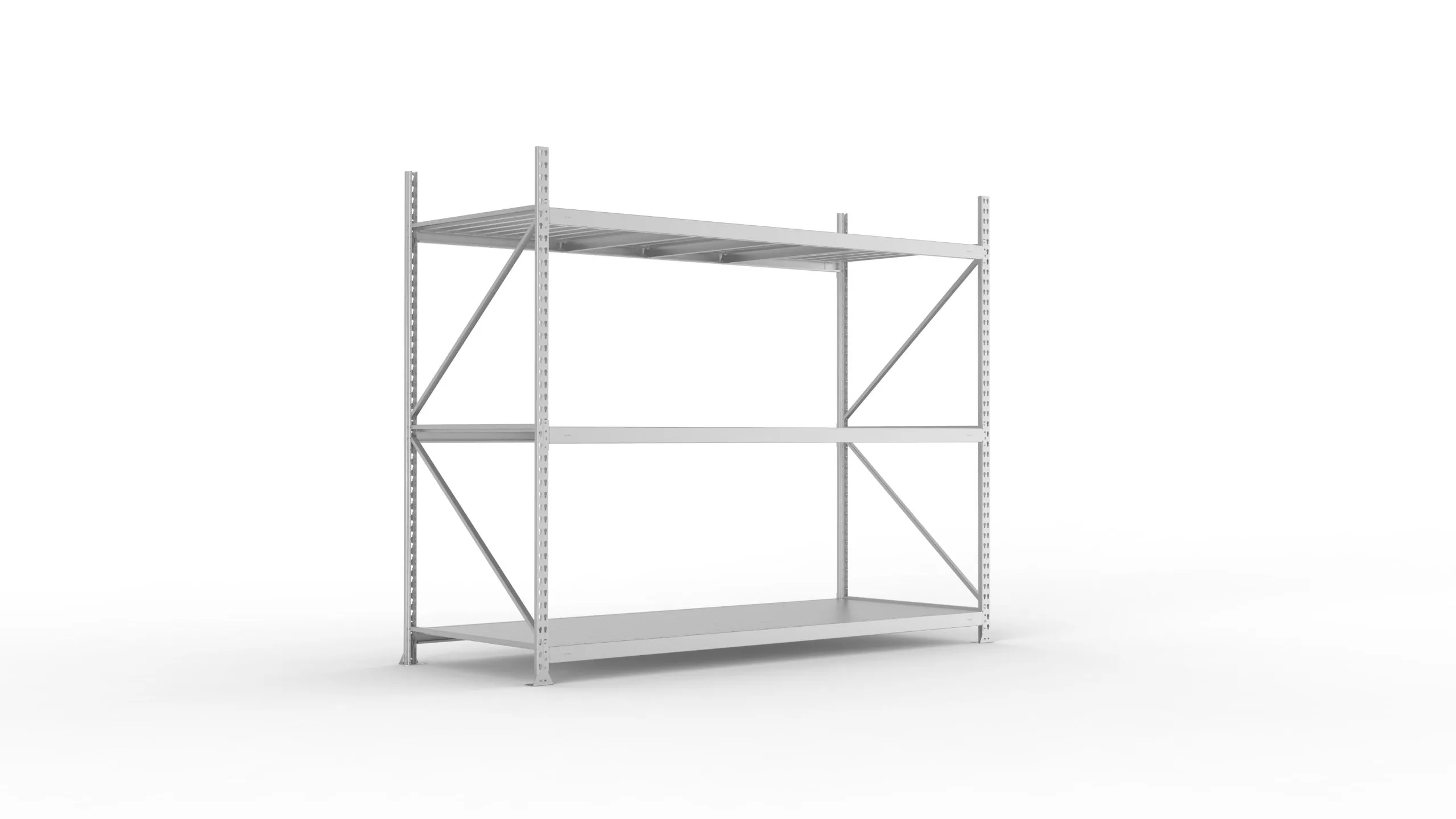 Meta Weitspannregal mit Stahlplatten MINI-RACK | Grundregal | HxBxT 220x260x105cm | 3 Ebenen | Fachlast 490kg | Verzinkt