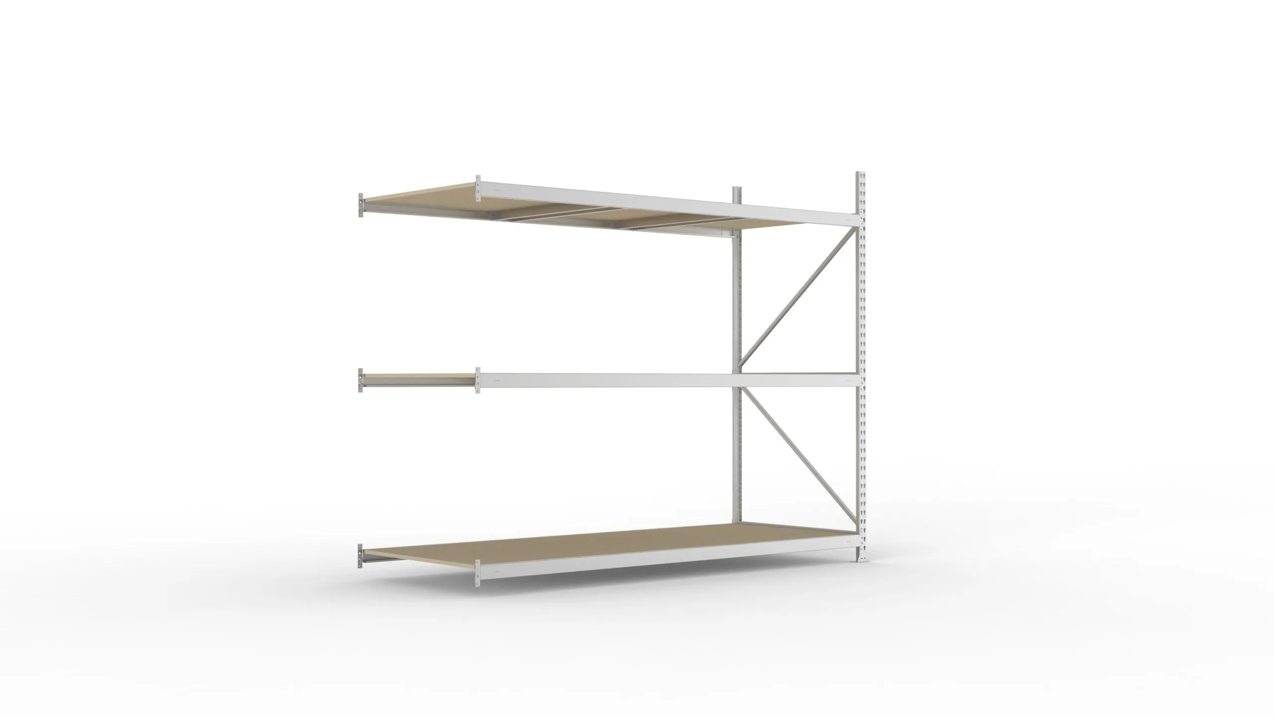 Meta Weitspannregal mit Spanplatten MINI-RACK | Anbauregal | HxBxT 220x260x105cm | 3 Ebenen | Fachlast 490kg | Verzinkt