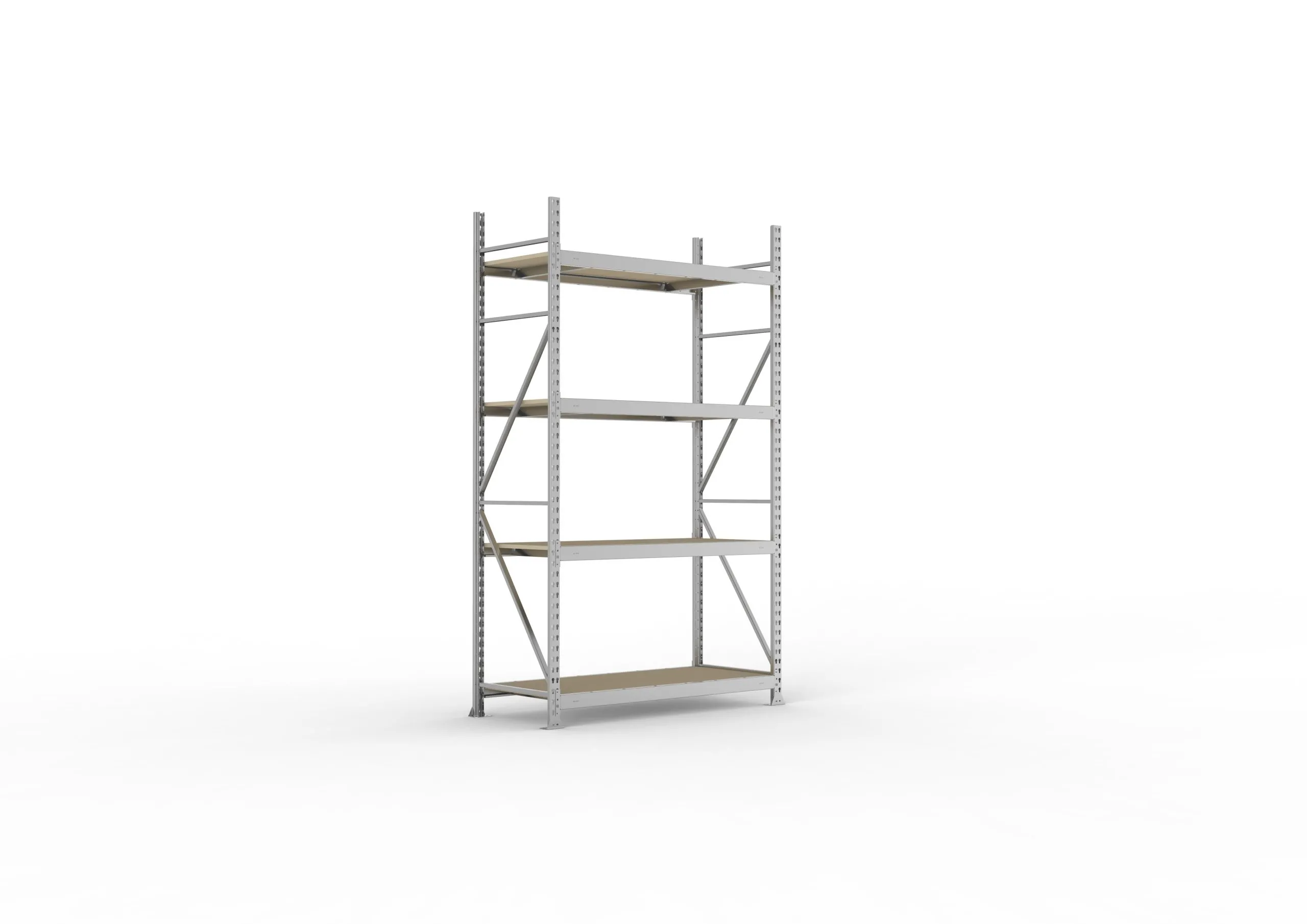 Meta Weitspannregal mit Spanplatten MINI-RACK | Grundregal | HxBxT 250x140x65cm | 4 Ebenen | Fachlast 600kg | Verzinkt