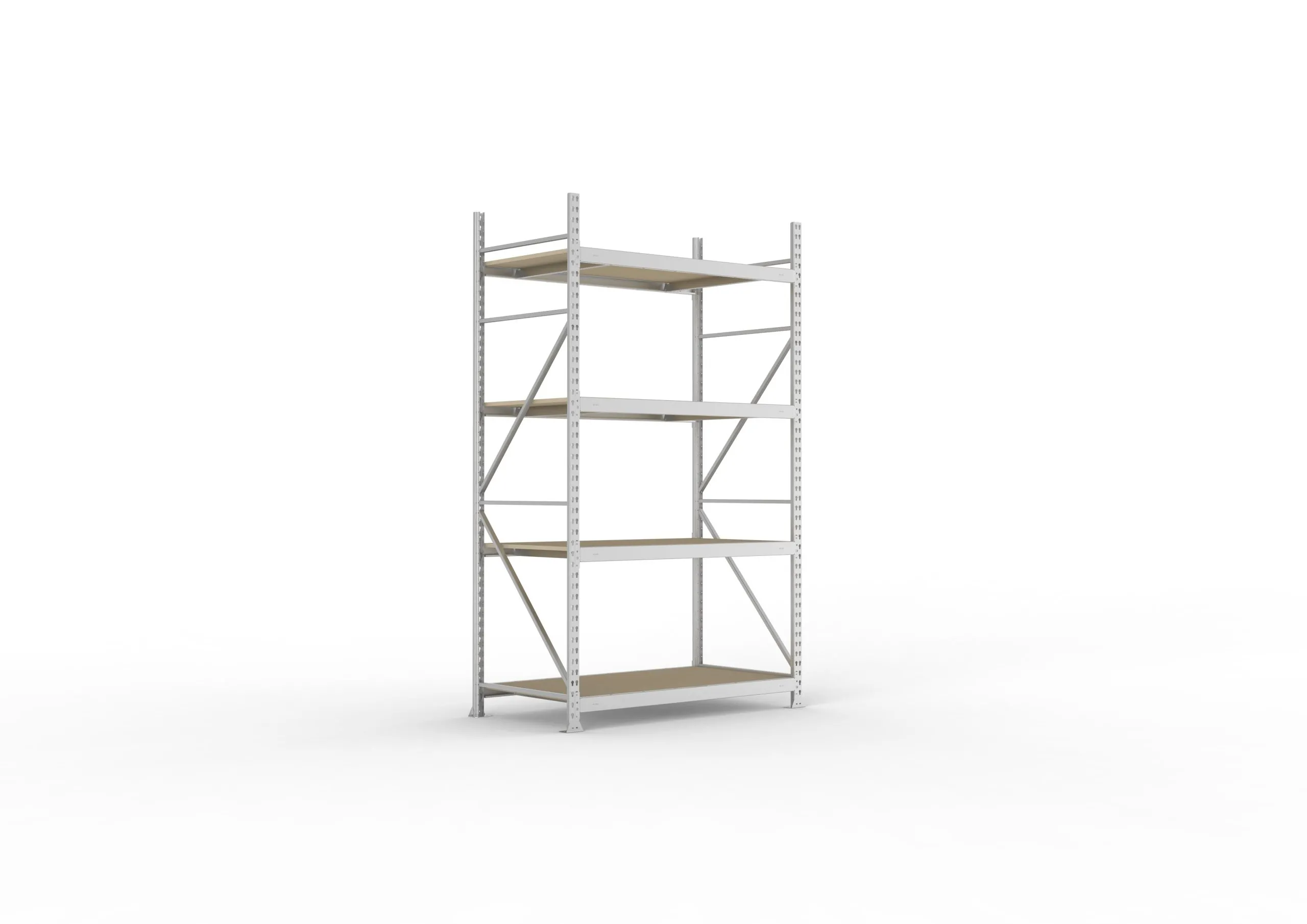 Meta Weitspannregal mit Spanplatten MINI-RACK | Grundregal | HxBxT 250x140x80cm | 4 Ebenen | Fachlast 600kg | Verzinkt