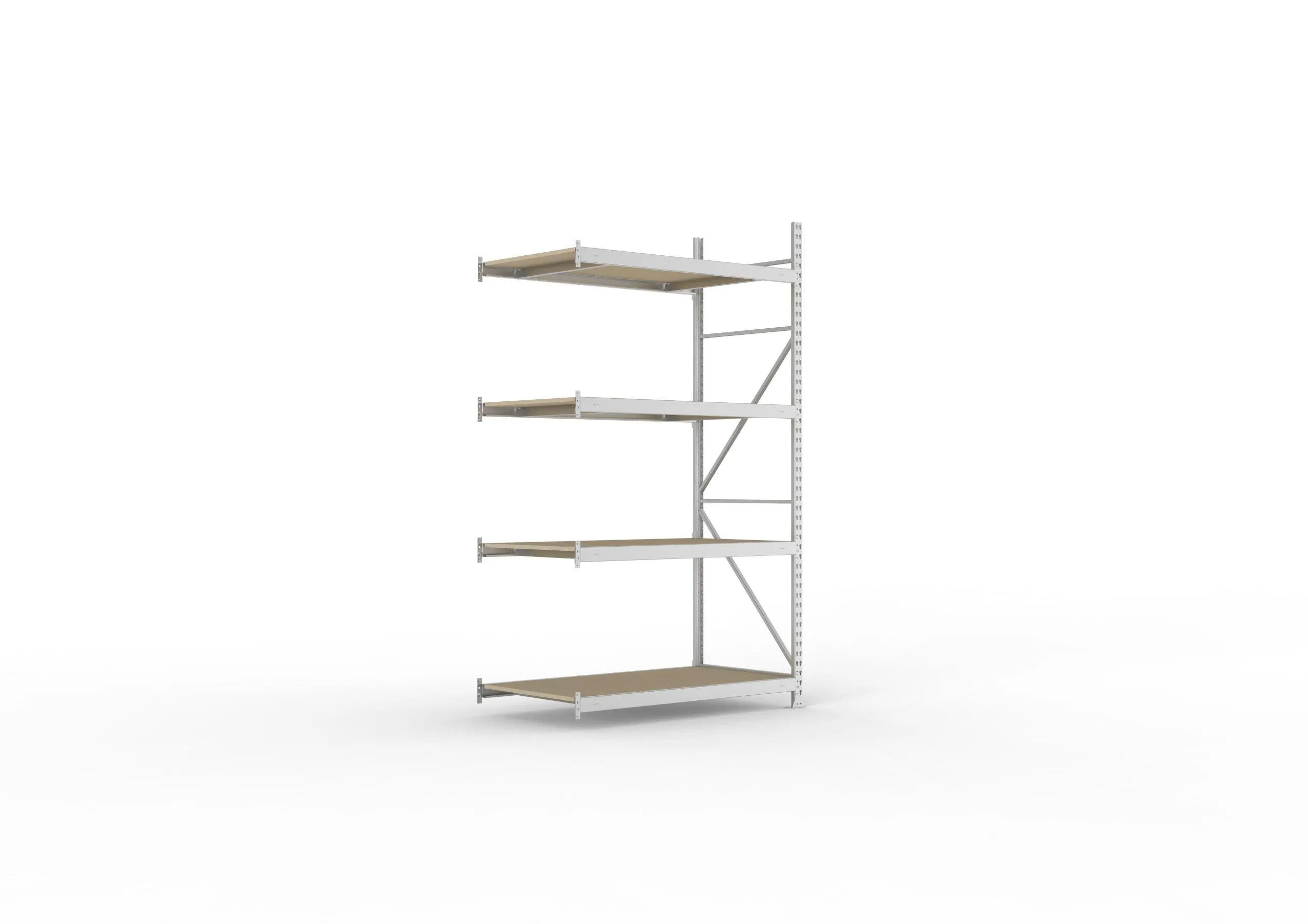 Meta Weitspannregal mit Spanplatten MINI-RACK | Anbauregal | HxBxT 250x140x80cm | 4 Ebenen | Fachlast 600kg | Verzinkt