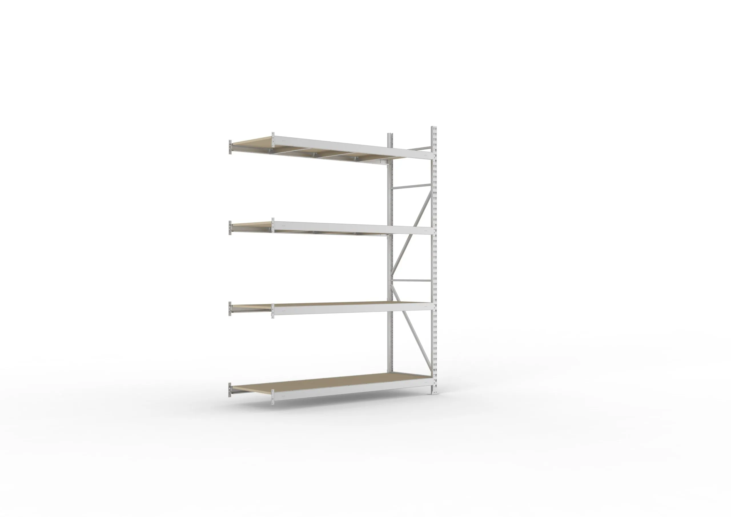 Meta Weitspannregal mit Spanplatten MINI-RACK | Anbauregal | HxBxT 250x180x65cm | 4 Ebenen | Fachlast 600kg | Verzinkt