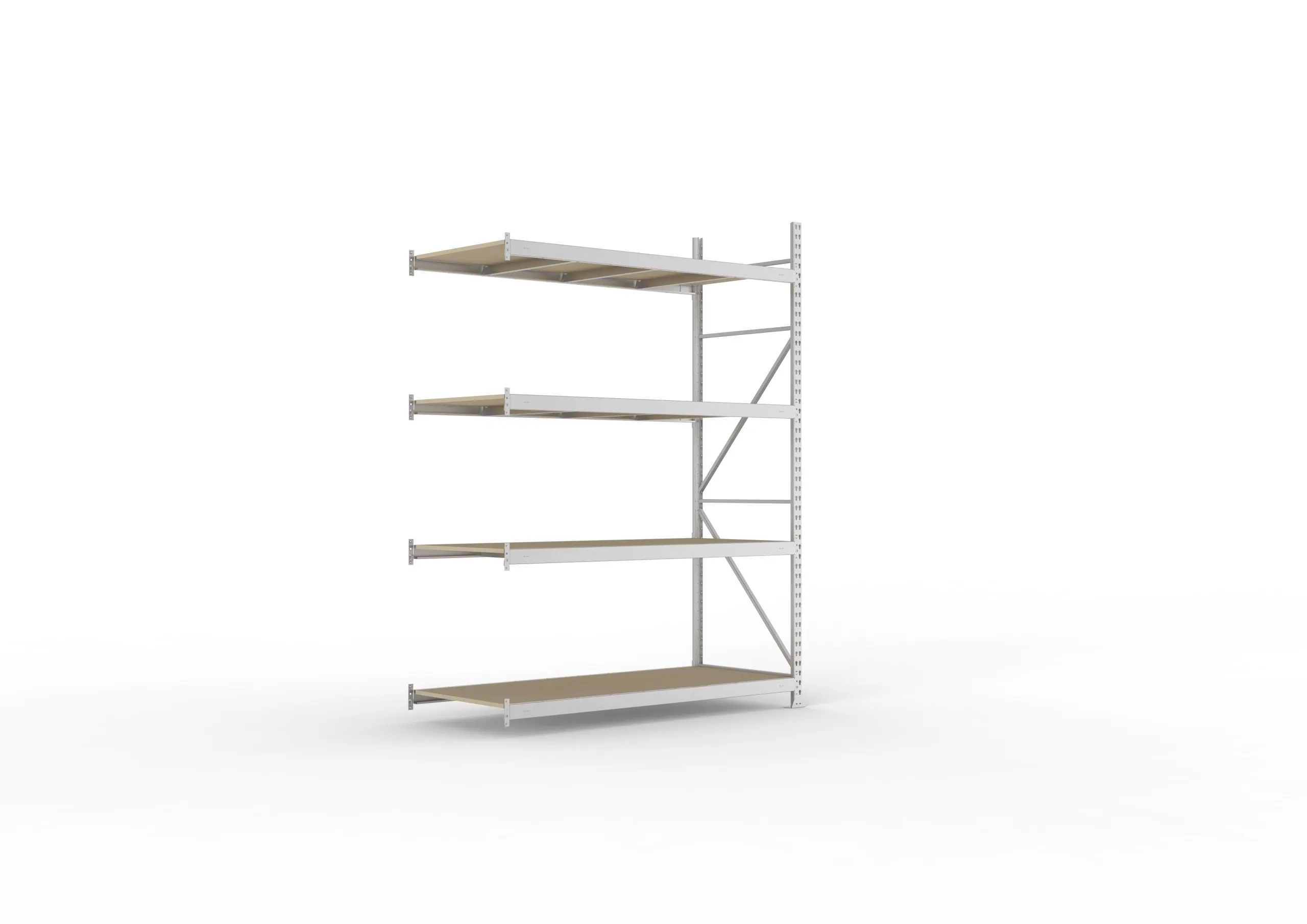 Meta Weitspannregal mit Spanplatten MINI-RACK | Anbauregal | HxBxT 250x180x80cm | 4 Ebenen | Fachlast 600kg | Verzinkt