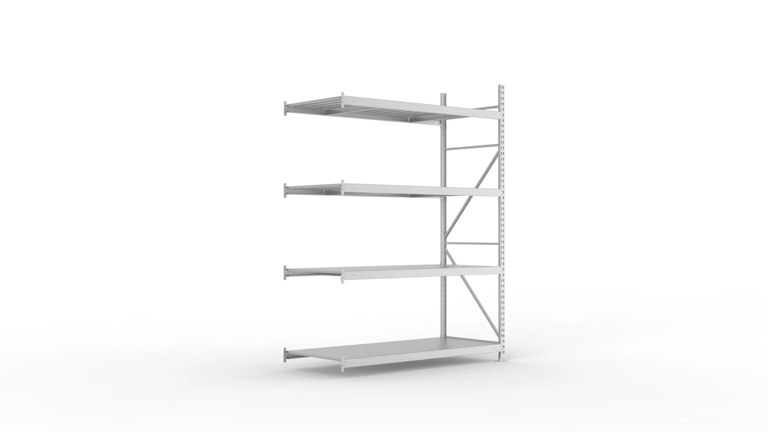 Meta Weitspannregal mit Stahlplatten MINI-RACK | Anbauregal | HxBxT 250x180x80cm | 4 Ebenen | Fachlast 600kg | Verzinkt