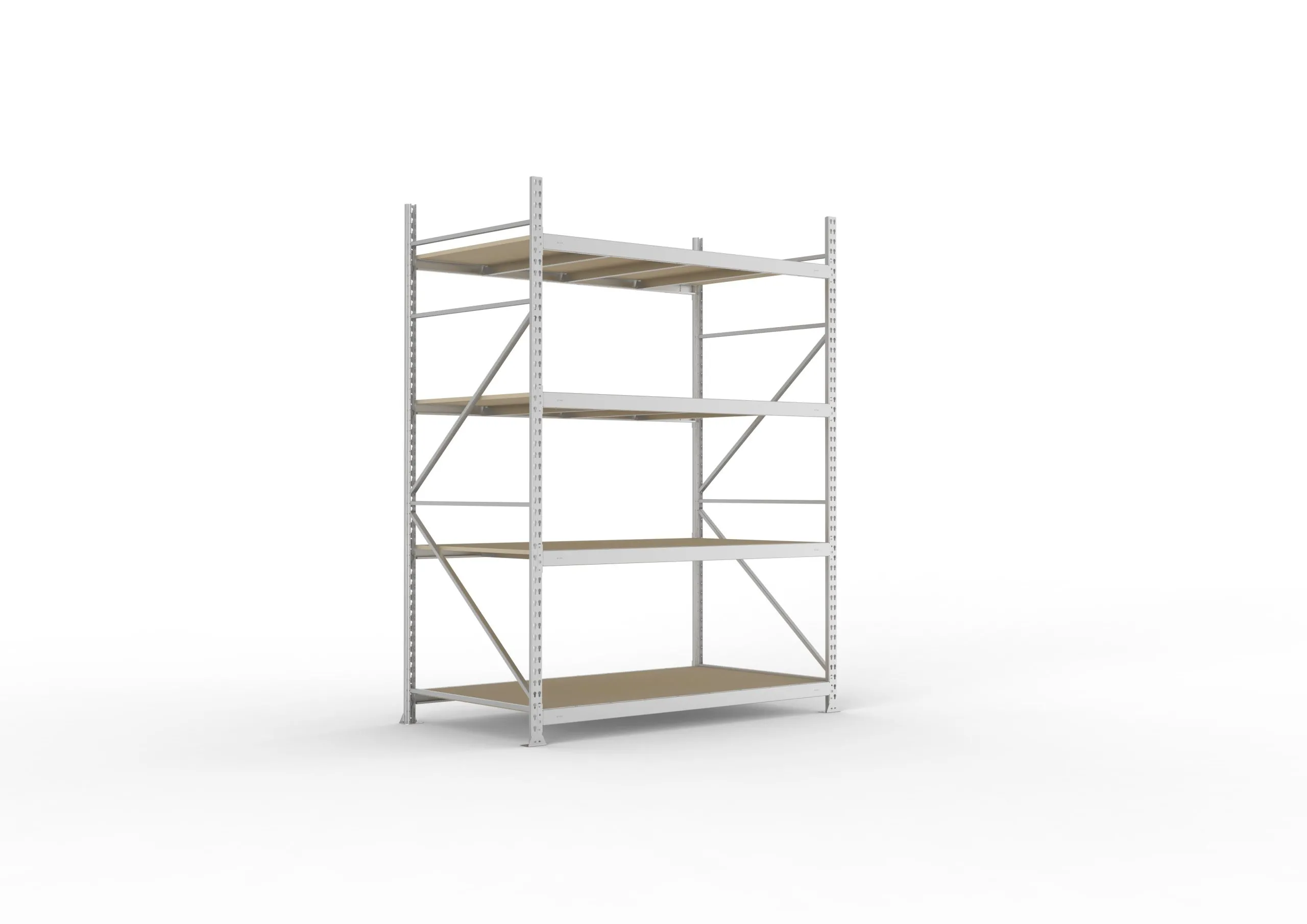 Meta Weitspannregal mit Spanplatten MINI-RACK | Grundregal | HxBxT 250x180x105cm | 4 Ebenen | Fachlast 600kg | Verzinkt