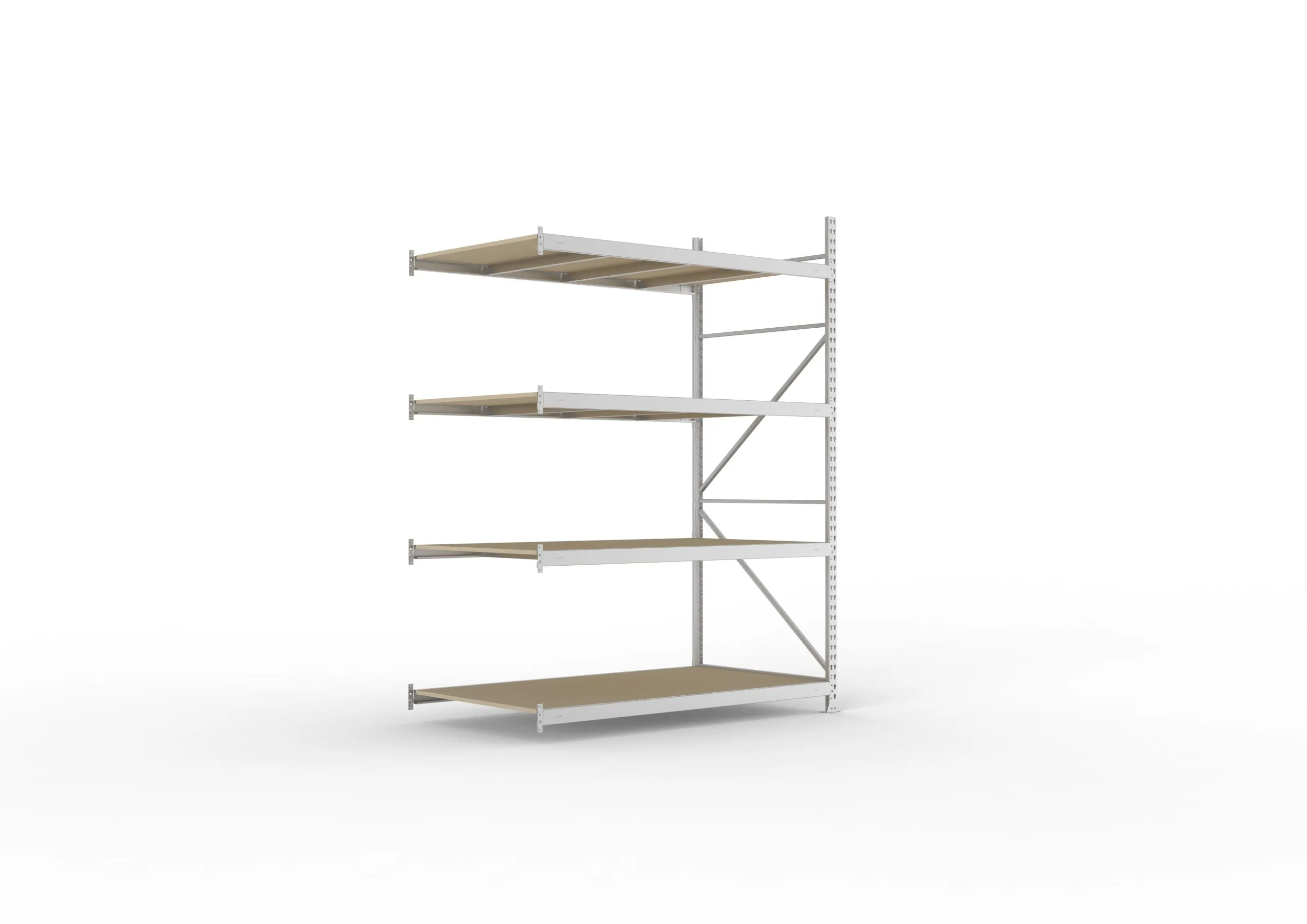 Meta Weitspannregal mit Spanplatten MINI-RACK | Anbauregal | HxBxT 250x180x105cm | 4 Ebenen | Fachlast 600kg | Verzinkt