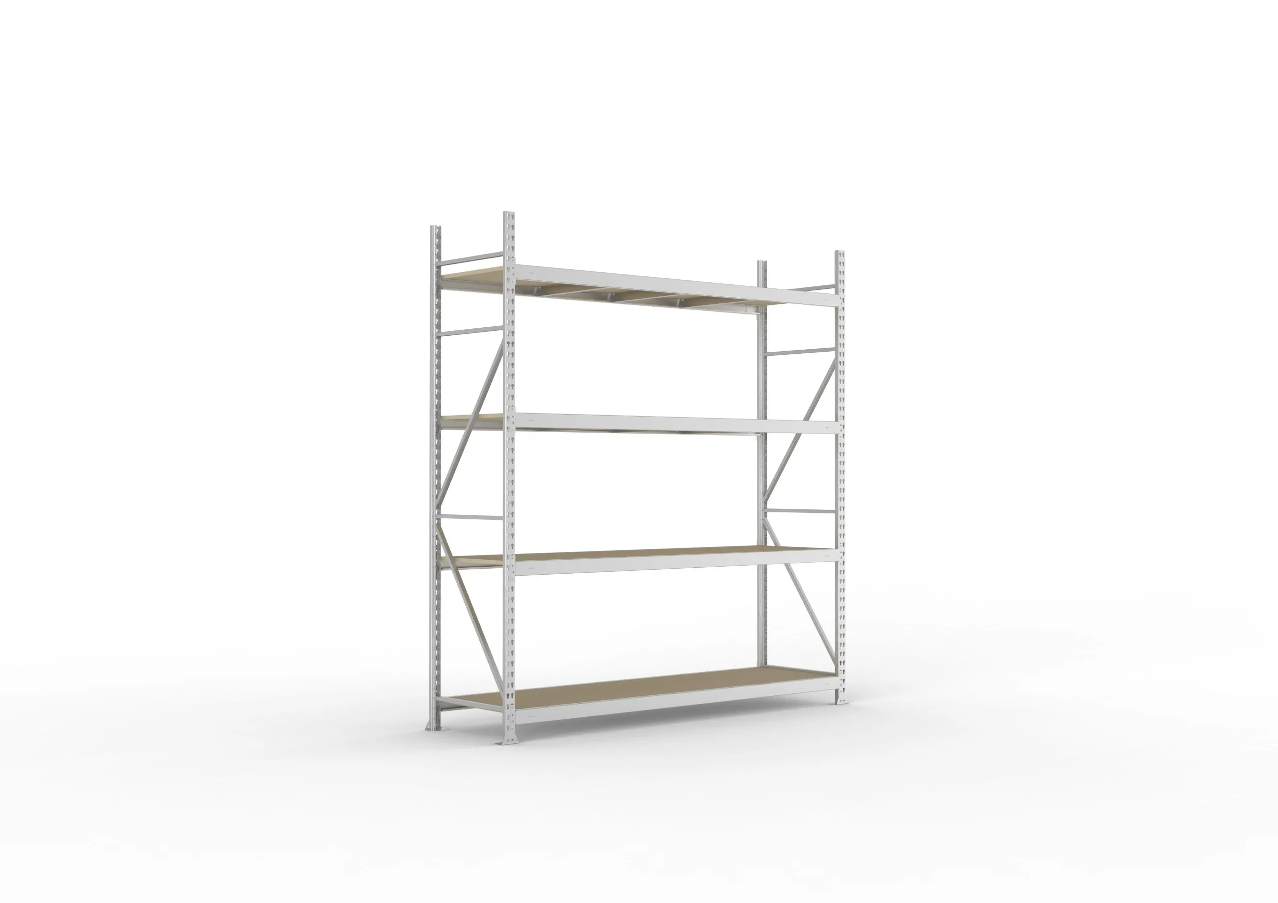 Meta Weitspannregal mit Spanplatten MINI-RACK | Grundregal | HxBxT 250x220x65cm | 4 Ebenen | Fachlast 600kg | Verzinkt