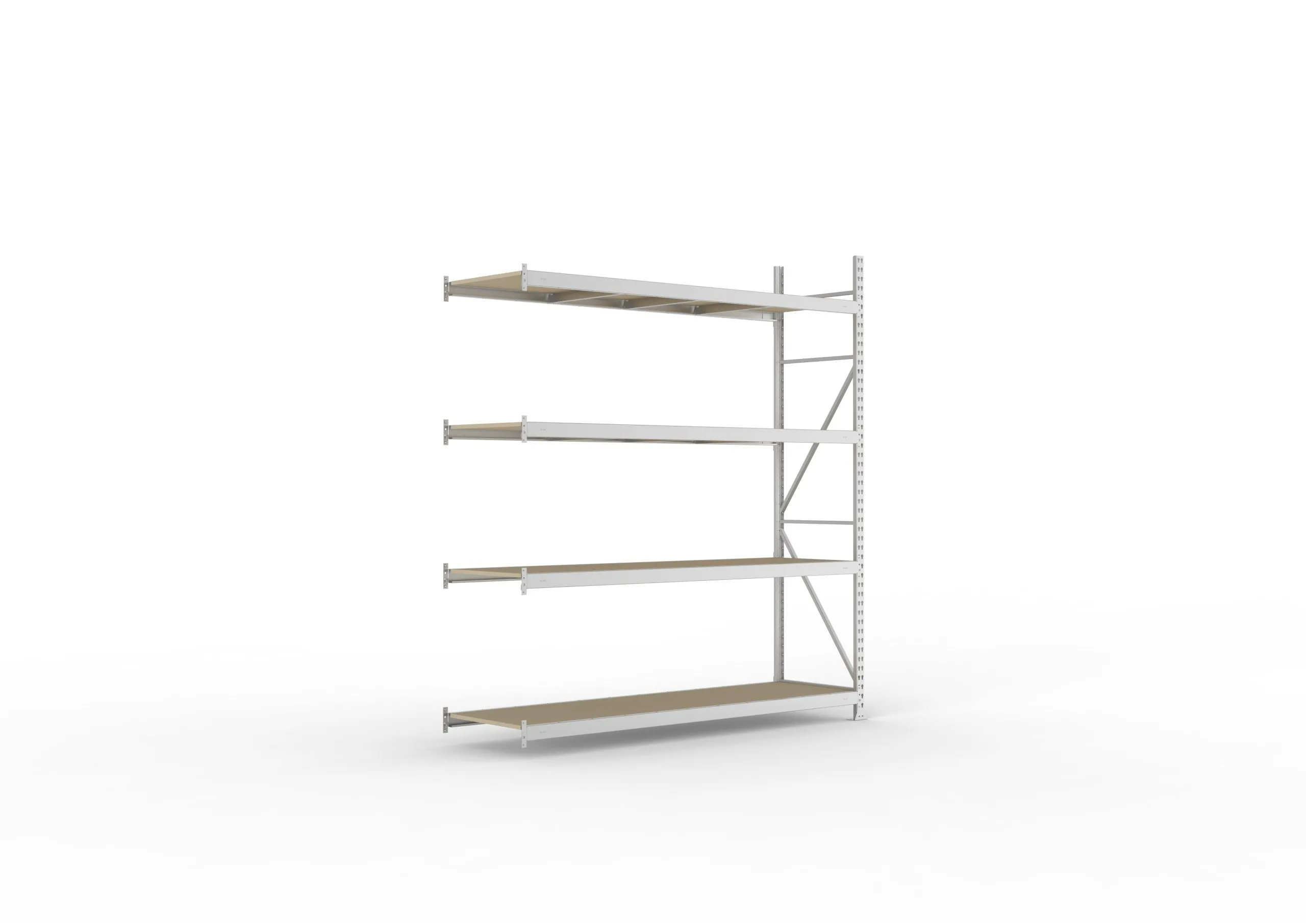 Meta Weitspannregal mit Spanplatten MINI-RACK | Anbauregal | HxBxT 250x220x65cm | 4 Ebenen | Fachlast 600kg | Verzinkt