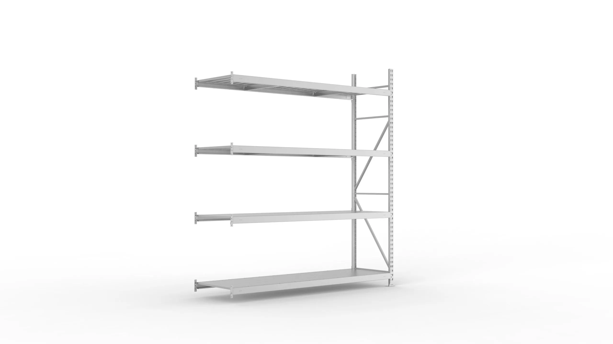 Meta Weitspannregal mit Stahlplatten MINI-RACK | Anbauregal | HxBxT 250x220x65cm | 4 Ebenen | Fachlast 600kg | Verzinkt