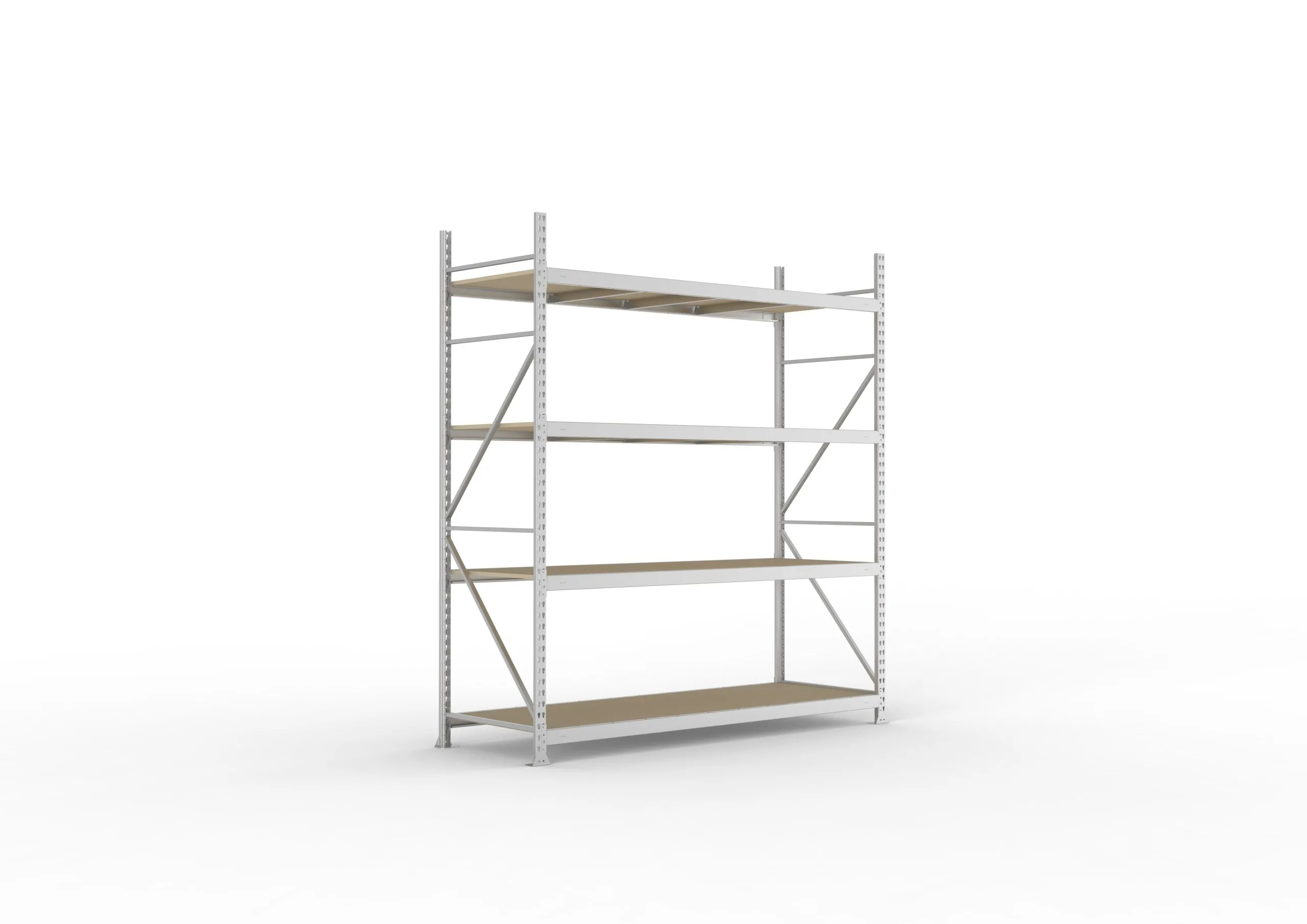 Meta Weitspannregal mit Spanplatten MINI-RACK | Grundregal | HxBxT 250x220x80cm | 4 Ebenen | Fachlast 600kg | Verzinkt