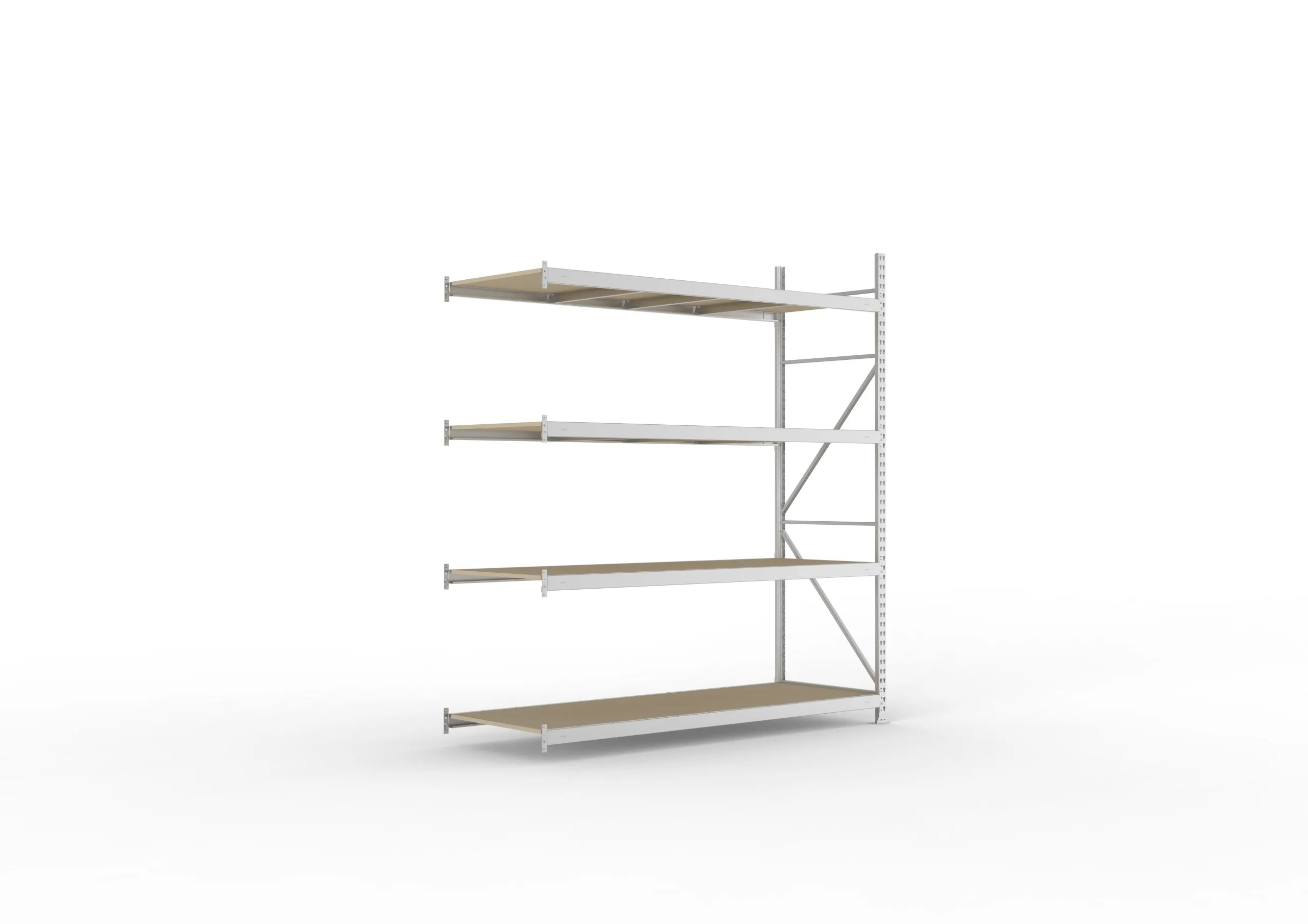 Meta Weitspannregal mit Spanplatten MINI-RACK | Anbauregal | HxBxT 250x220x80cm | 4 Ebenen | Fachlast 600kg | Verzinkt