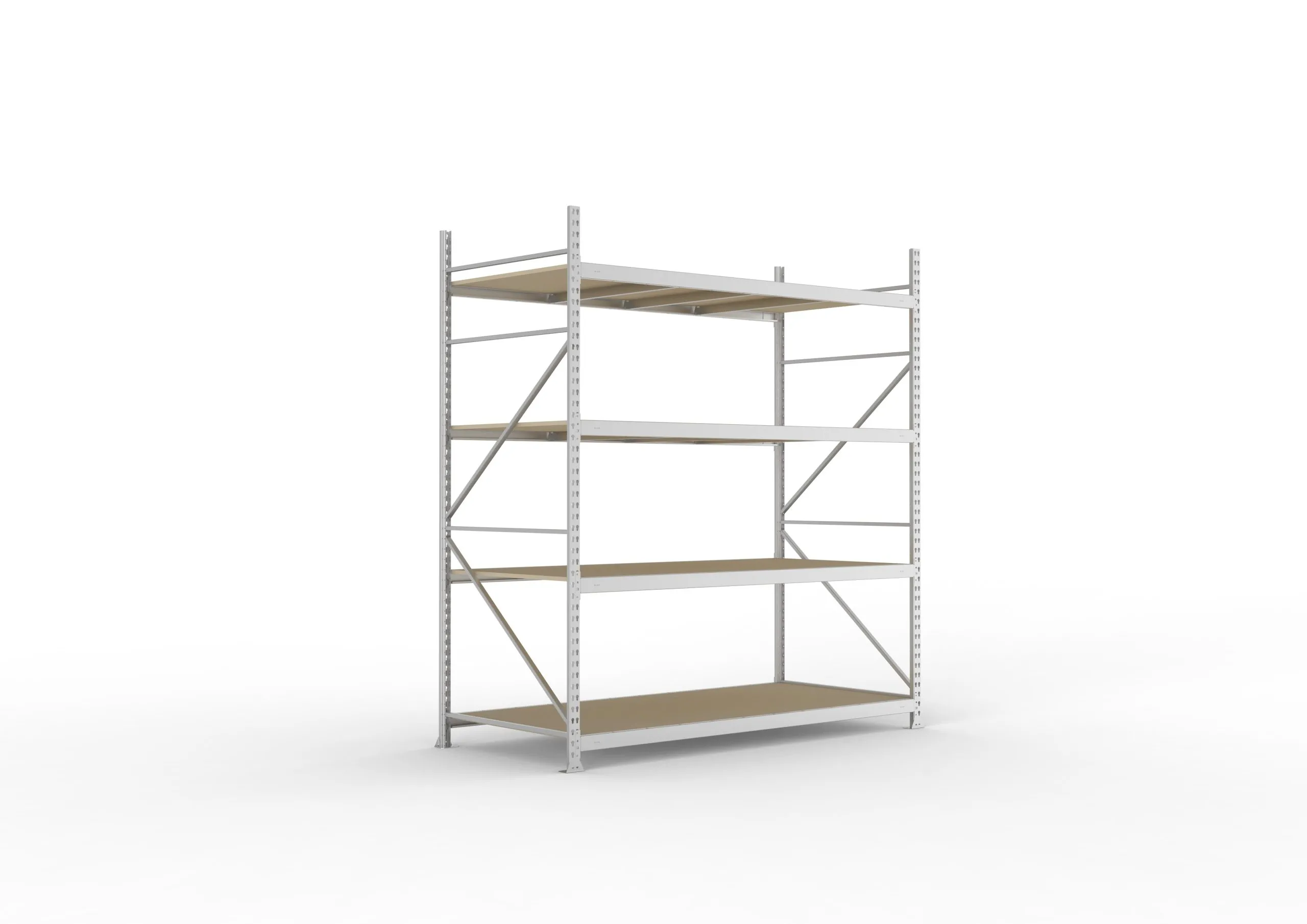 Meta Weitspannregal mit Spanplatten MINI-RACK | Grundregal | HxBxT 250x220x105cm | 4 Ebenen | Fachlast 600kg | Verzinkt