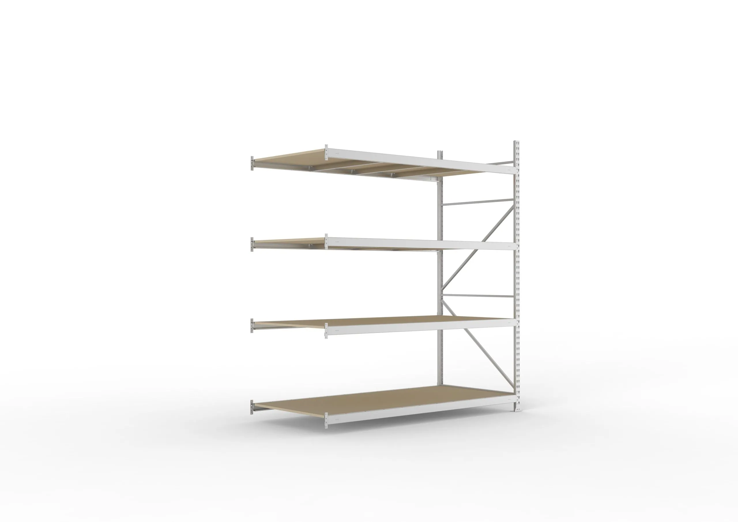 Meta Weitspannregal mit Spanplatten MINI-RACK | Anbauregal | HxBxT 250x220x105cm | 4 Ebenen | Fachlast 600kg | Verzinkt