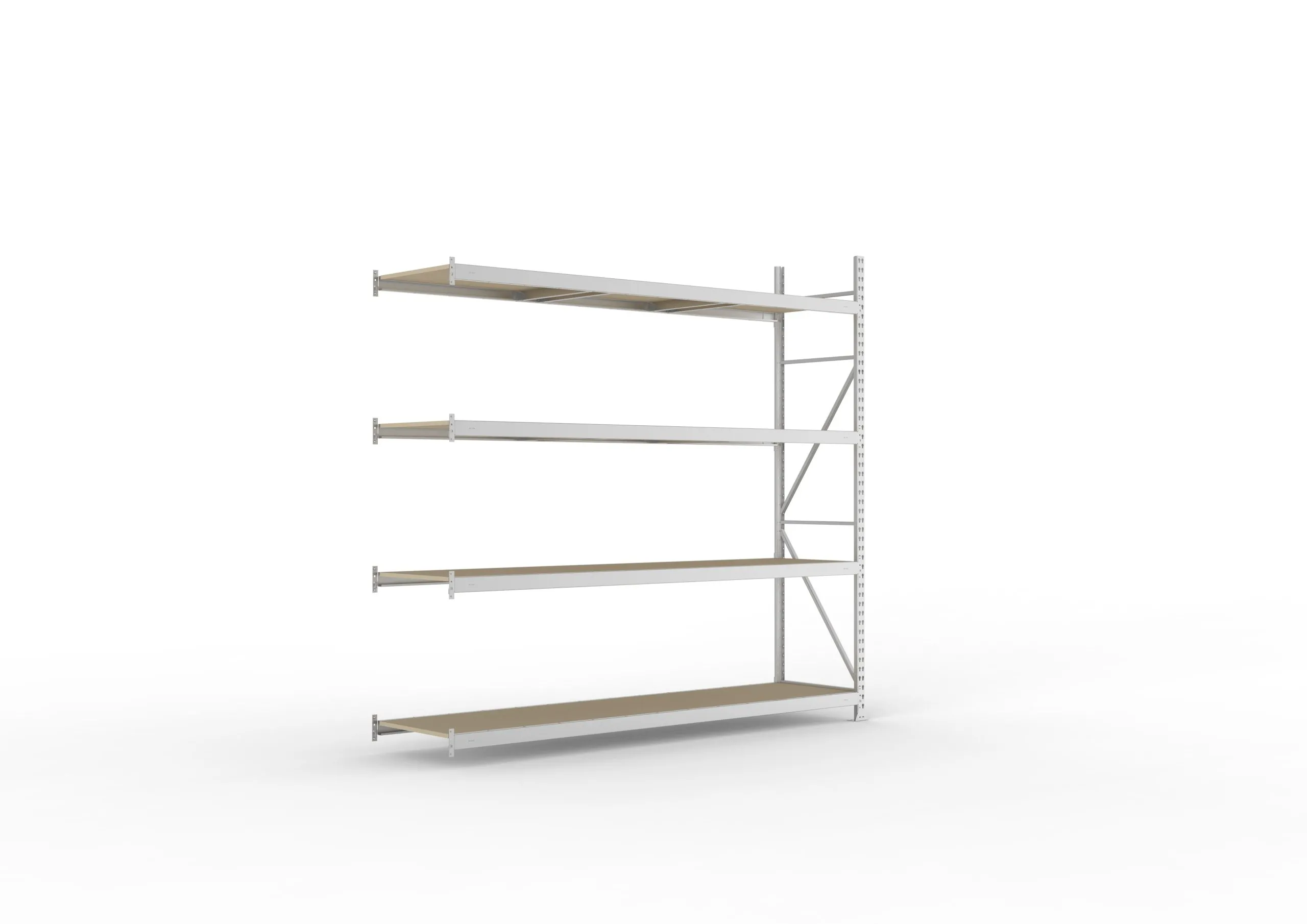 Meta Weitspannregal mit Spanplatten MINI-RACK | Anbauregal | HxBxT 250x260x65cm | 4 Ebenen | Fachlast 490kg | Verzinkt