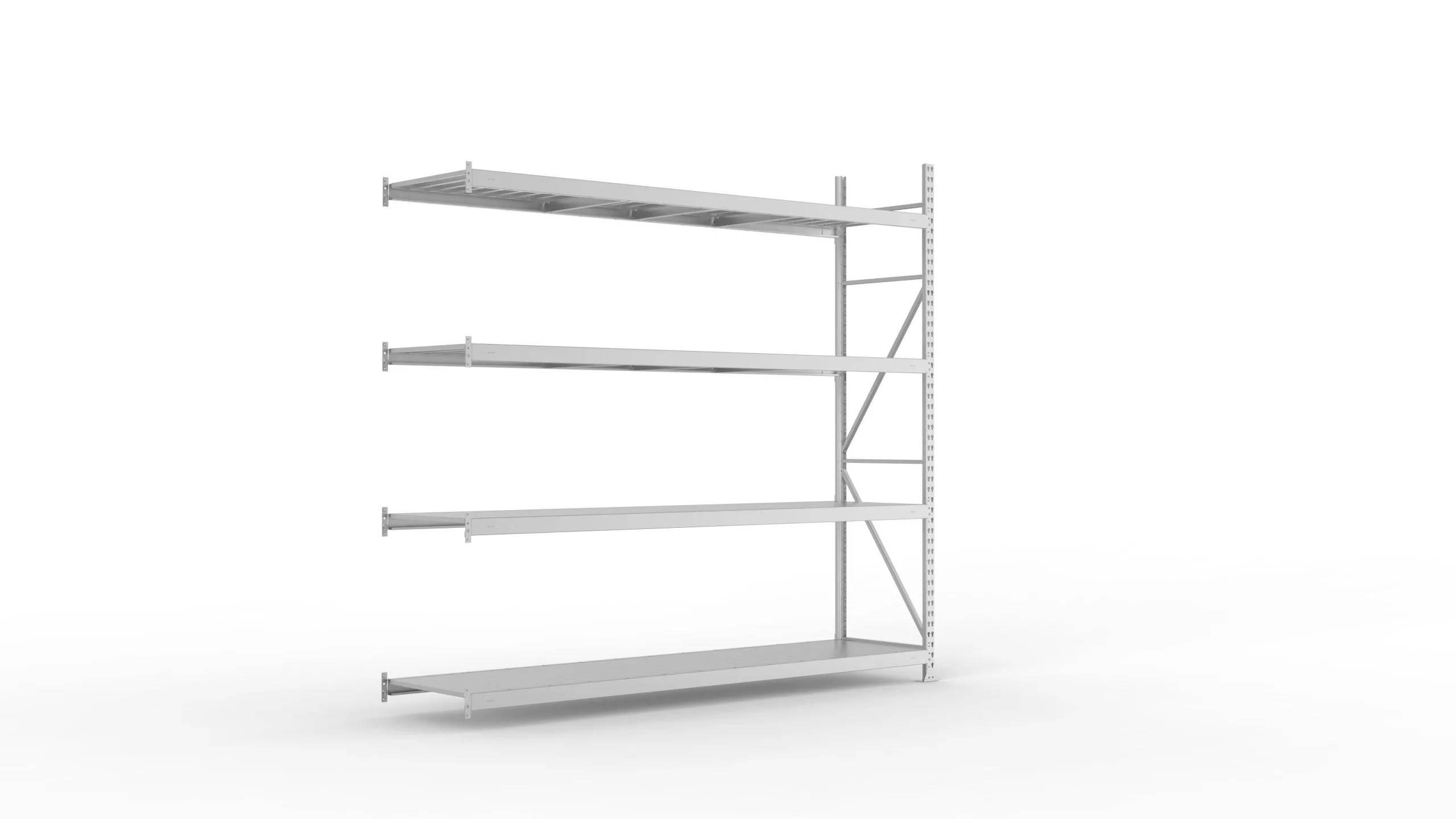 Meta Weitspannregal mit Stahlplatten MINI-RACK | Anbauregal | HxBxT 250x260x65cm | 4 Ebenen | Fachlast 490kg | Verzinkt
