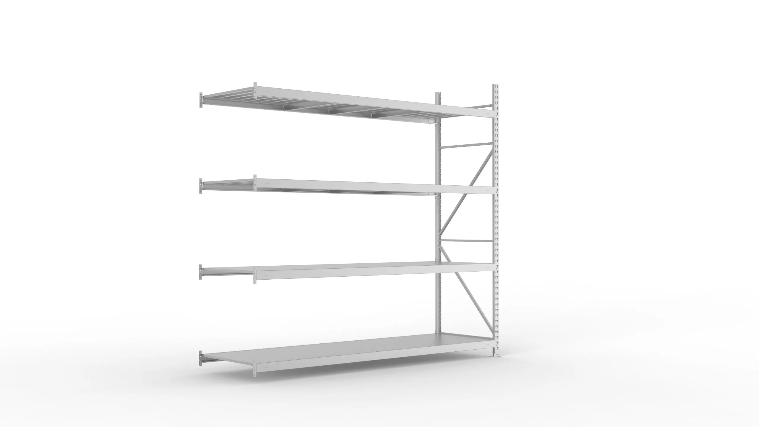 Meta Weitspannregal mit Stahlplatten MINI-RACK | Anbauregal | HxBxT 250x260x80cm | 4 Ebenen | Fachlast 490kg | Verzinkt