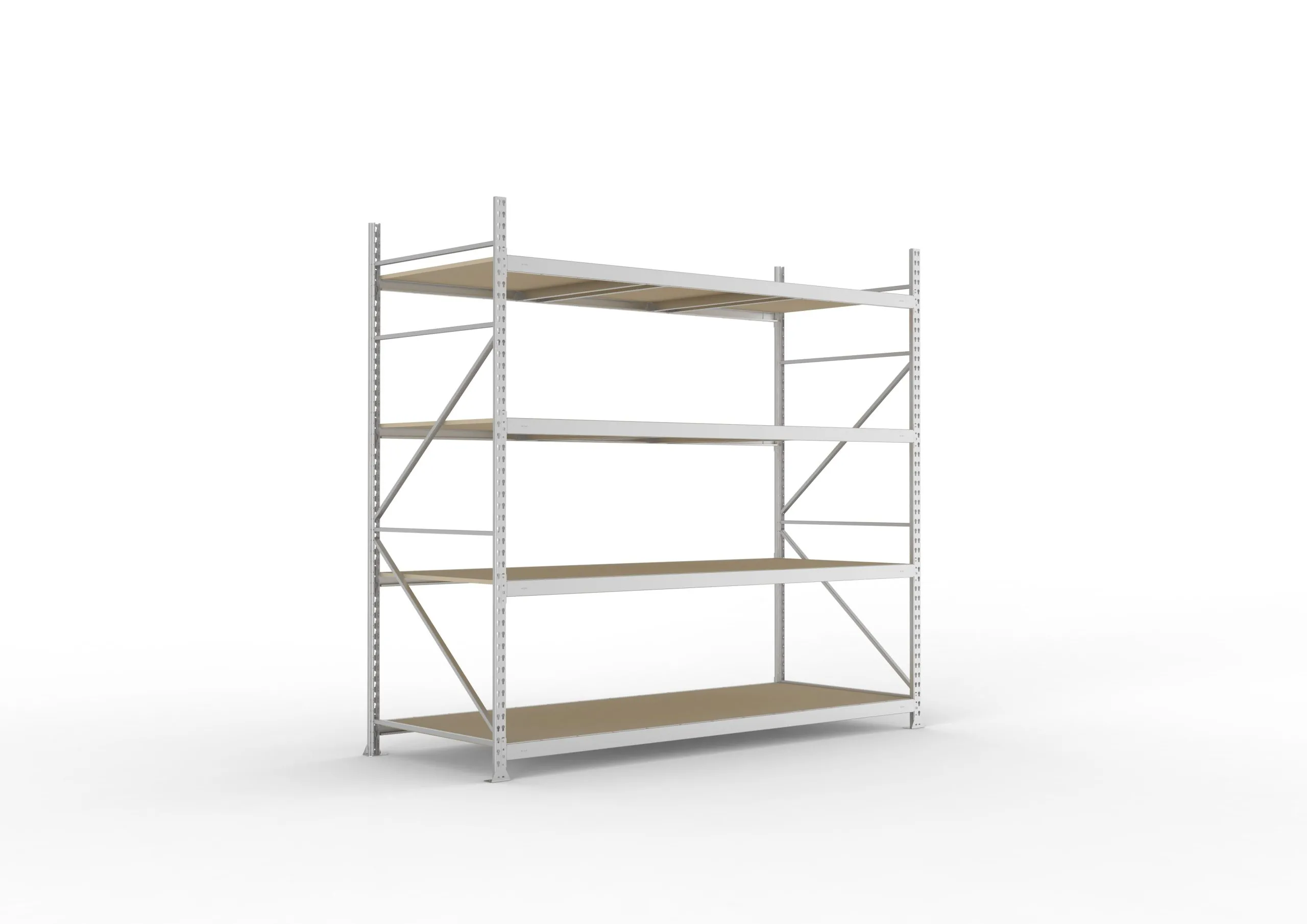 Meta Weitspannregal mit Spanplatten MINI-RACK | Grundregal | HxBxT 250x260x105cm | 4 Ebenen | Fachlast 490kg | Verzinkt