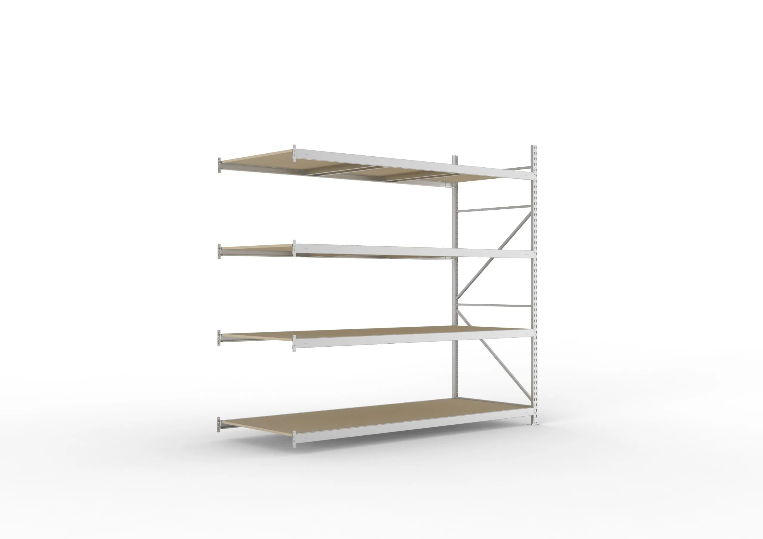 Meta Weitspannregal mit Spanplatten MINI-RACK | Anbauregal | HxBxT 250x260x105cm | 4 Ebenen | Fachlast 490kg | Verzinkt