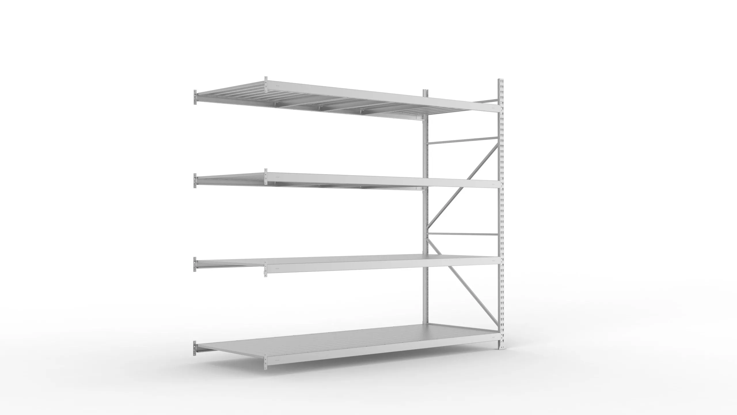 Meta Weitspannregal mit Stahlplatten MINI-RACK | Anbauregal | HxBxT 250x260x105cm | 4 Ebenen | Fachlast 490kg | Verzinkt