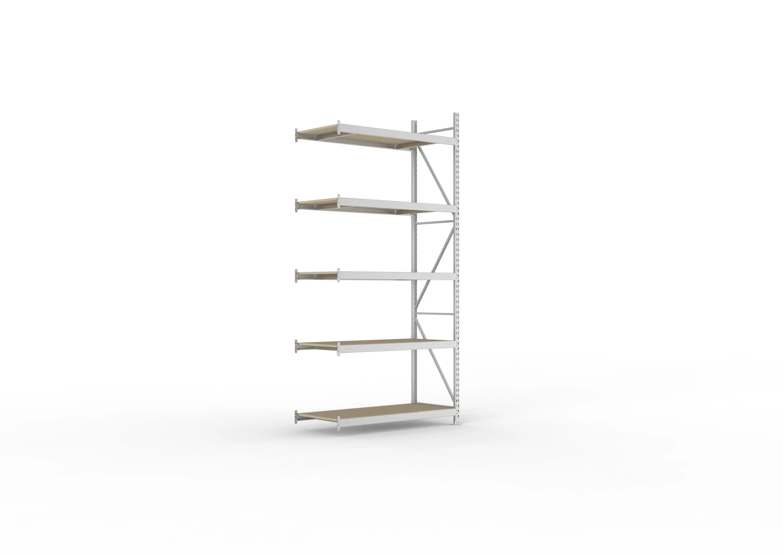 Meta Weitspannregal mit Spanplatten MINI-RACK | Anbauregal | HxBxT 300x140x65cm | 5 Ebenen | Fachlast 600kg | Verzinkt