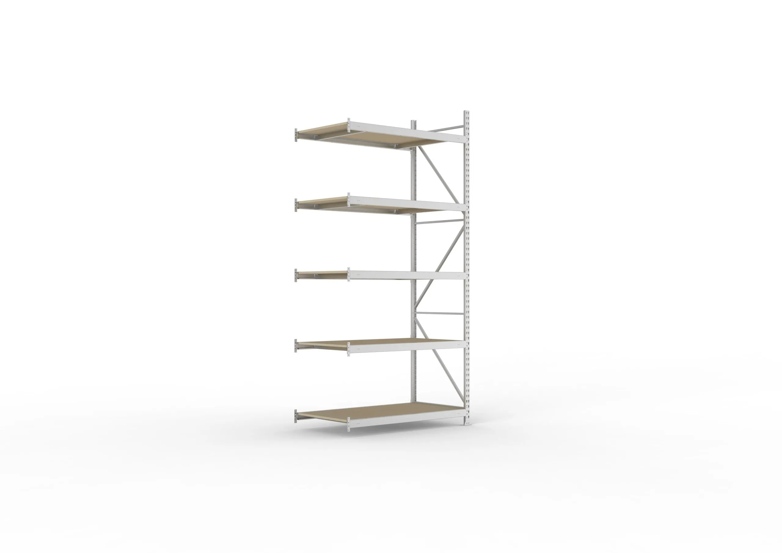 Meta Weitspannregal mit Spanplatten MINI-RACK | Anbauregal | HxBxT 300x140x80cm | 5 Ebenen | Fachlast 600kg | Verzinkt