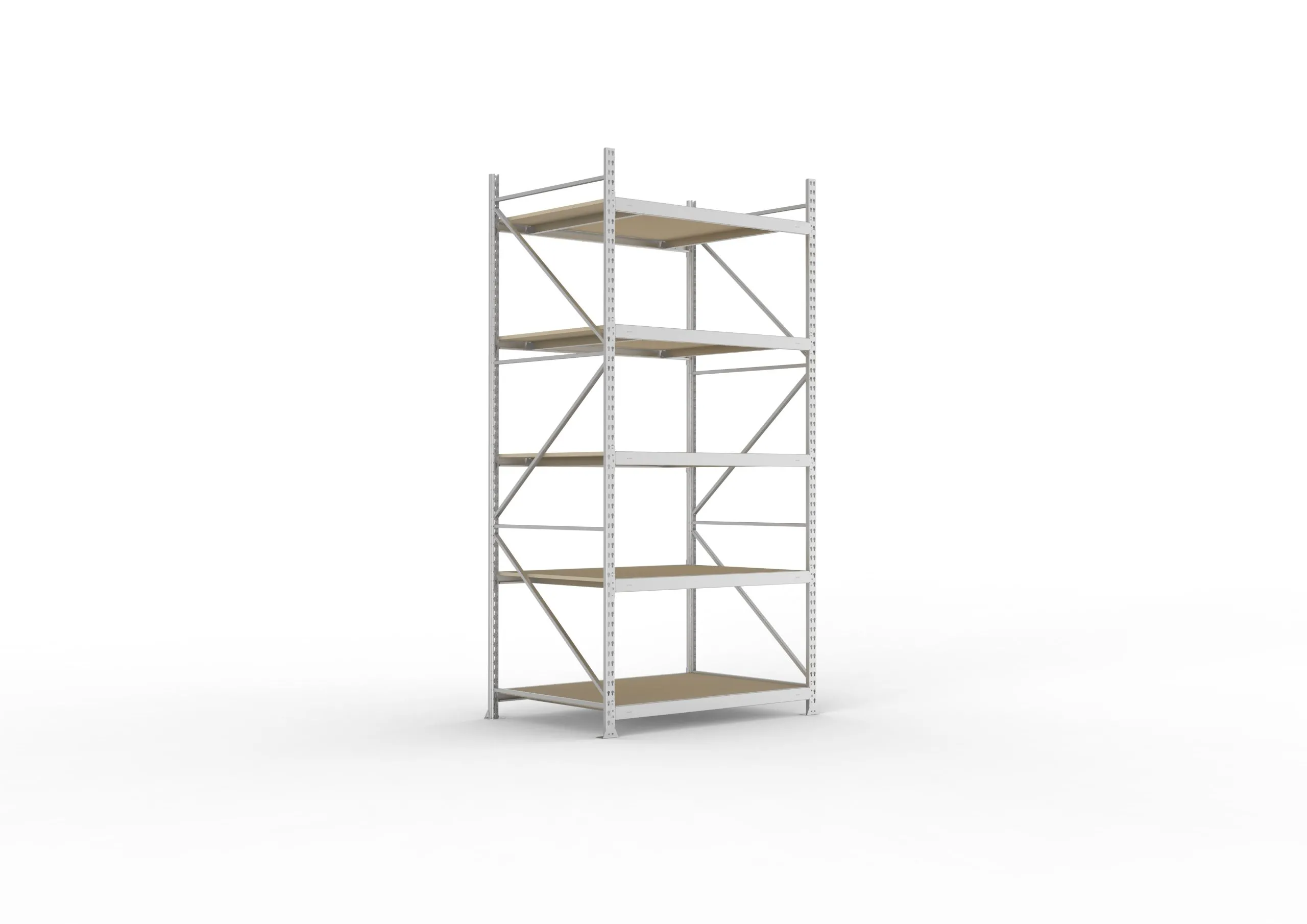 Meta Weitspannregal mit Spanplatten MINI-RACK | Grundregal | HxBxT 300x140x105cm | 5 Ebenen | Fachlast 600kg | Verzinkt