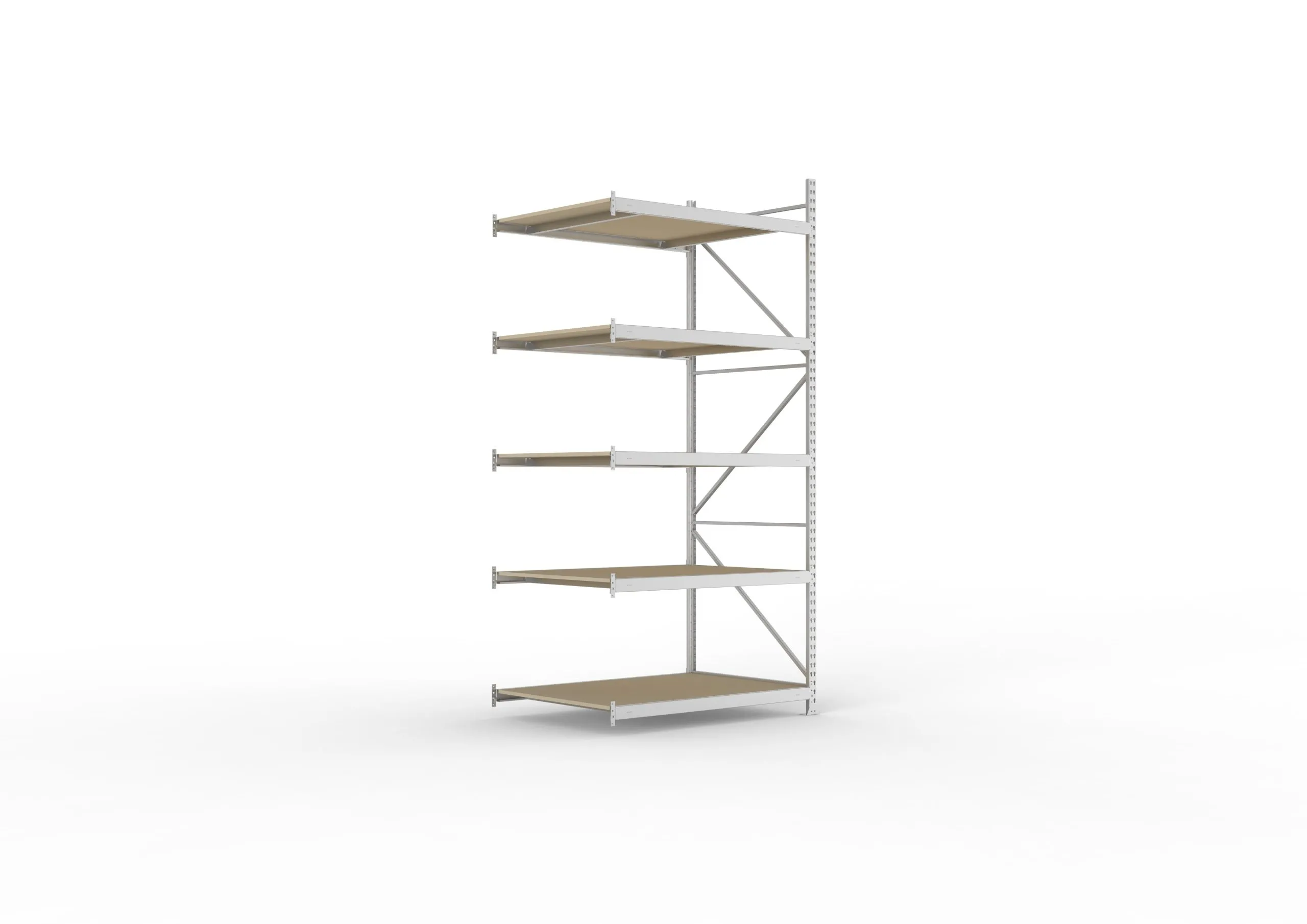 Meta Weitspannregal mit Spanplatten MINI-RACK | Anbauregal | HxBxT 300x140x105cm | 5 Ebenen | Fachlast 600kg | Verzinkt