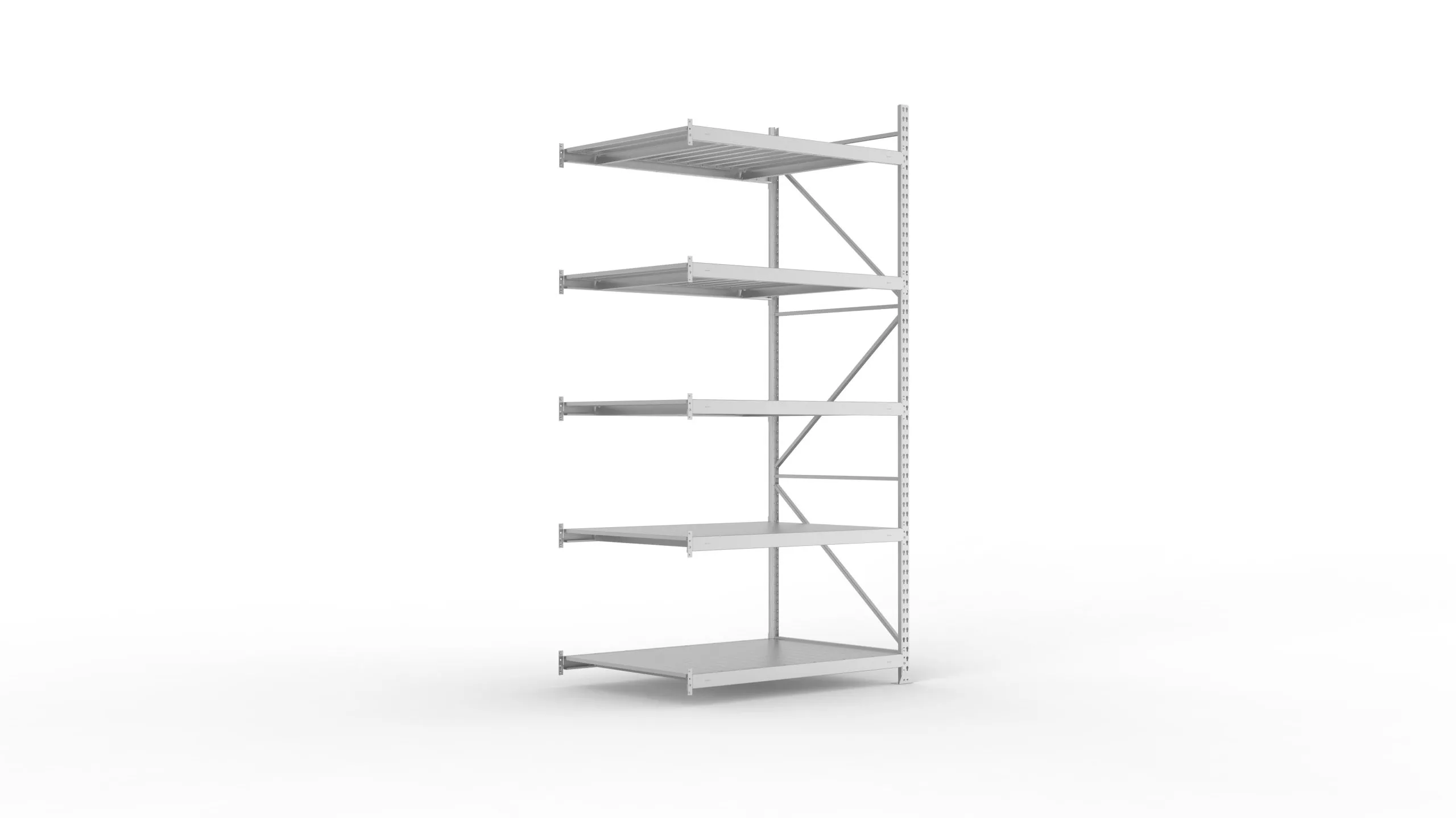 Meta Weitspannregal mit Stahlplatten MINI-RACK | Anbauregal | HxBxT 300x140x105cm | 5 Ebenen | Fachlast 600kg | Verzinkt