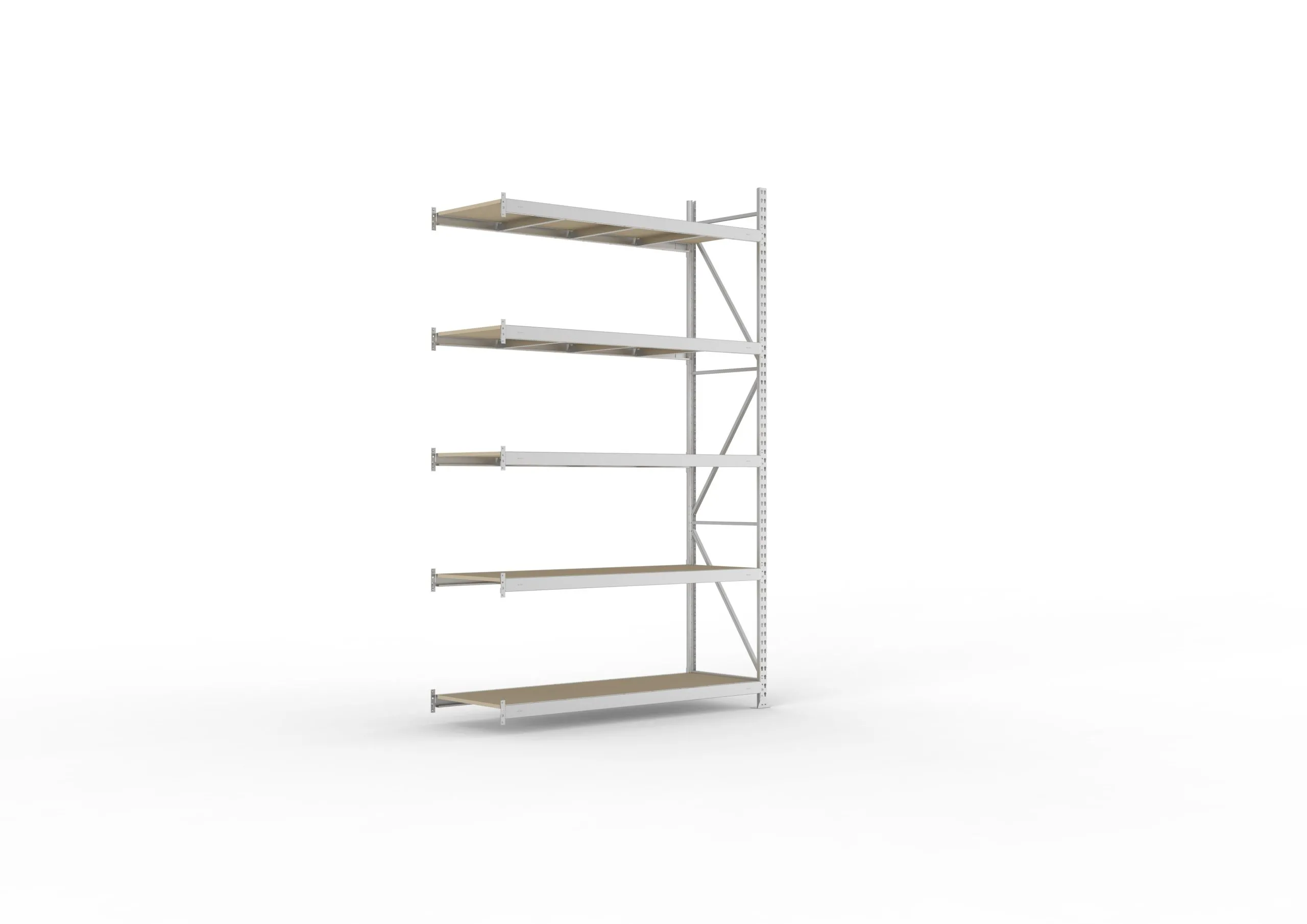 Meta Weitspannregal mit Spanplatten MINI-RACK | Anbauregal | HxBxT 300x180x65cm | 5 Ebenen | Fachlast 600kg | Verzinkt