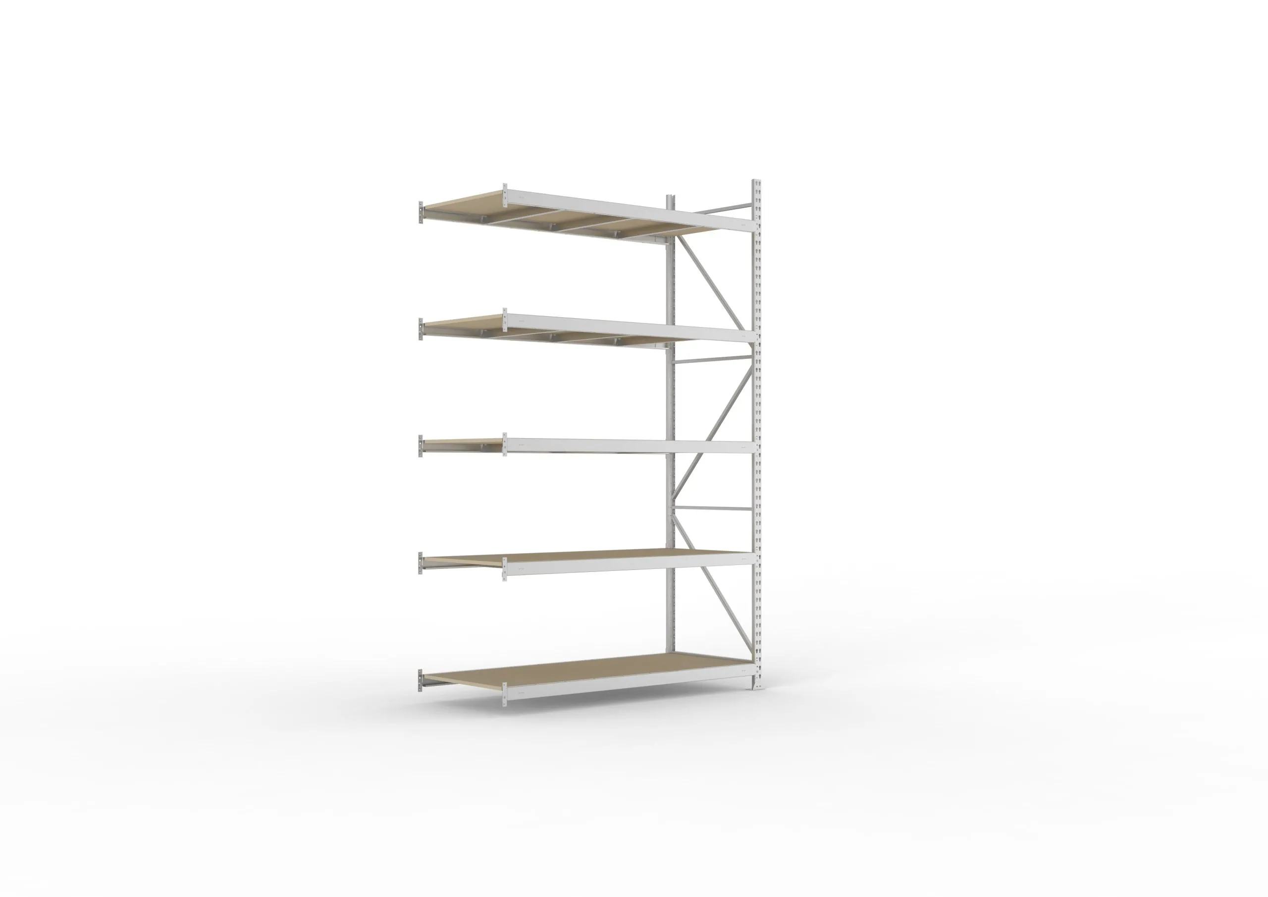 Meta Weitspannregal mit Spanplatten MINI-RACK | Anbauregal | HxBxT 300x180x80cm | 5 Ebenen | Fachlast 600kg | Verzinkt