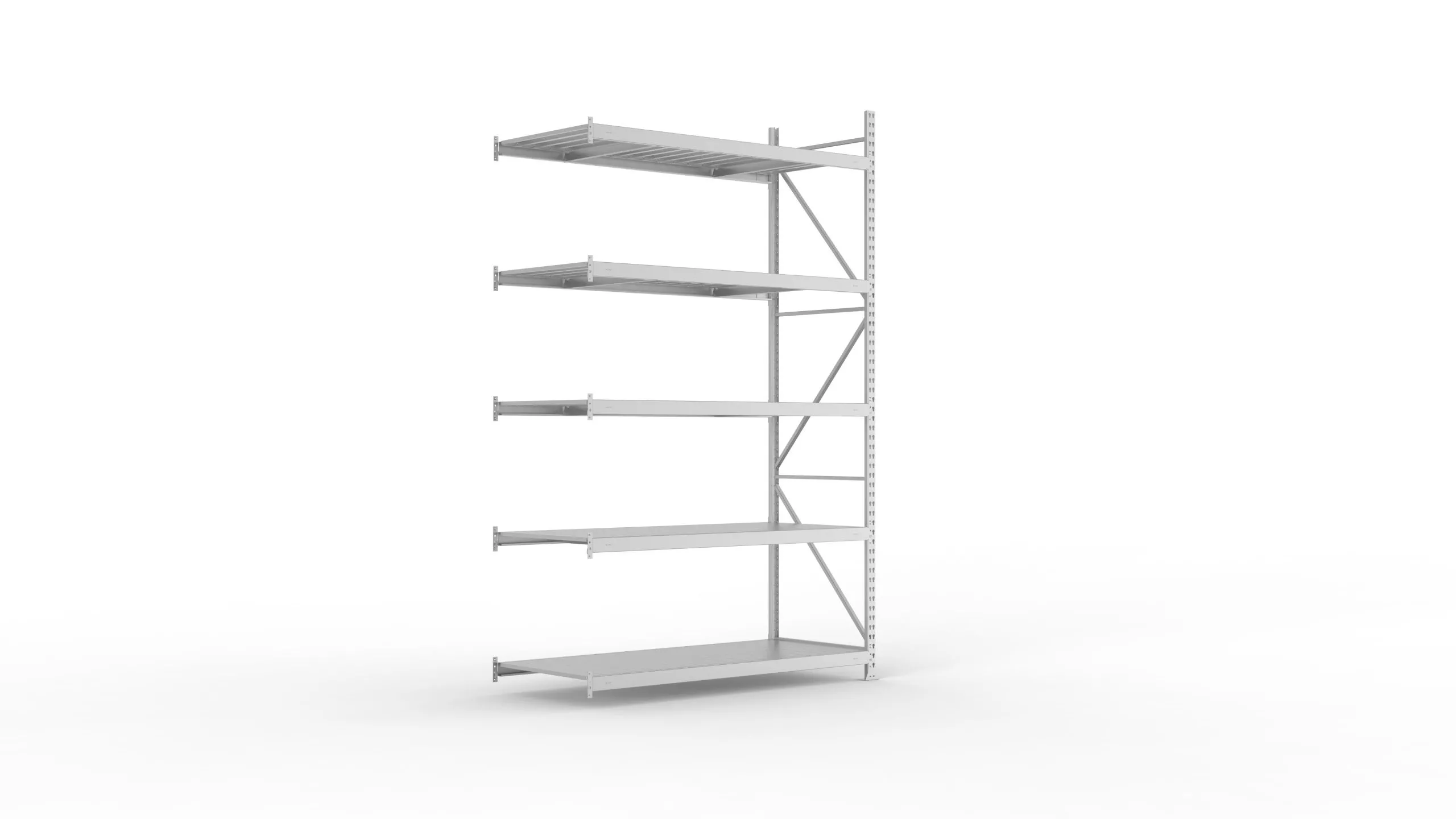 Meta Weitspannregal mit Stahlplatten MINI-RACK | Anbauregal | HxBxT 300x180x80cm | 5 Ebenen | Fachlast 600kg | Verzinkt