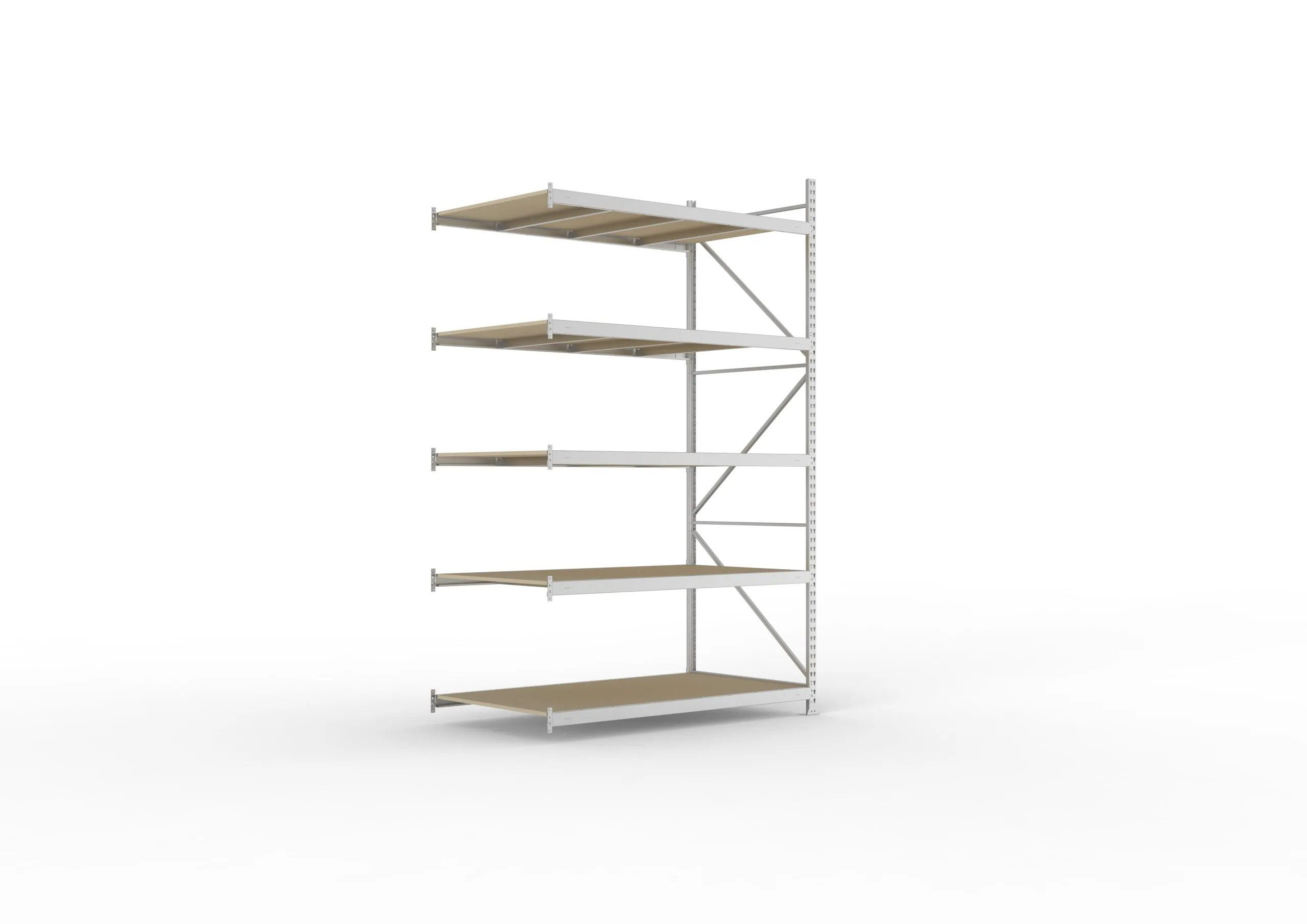 Meta Weitspannregal mit Spanplatten MINI-RACK | Anbauregal | HxBxT 300x180x105cm | 5 Ebenen | Fachlast 600kg | Verzinkt