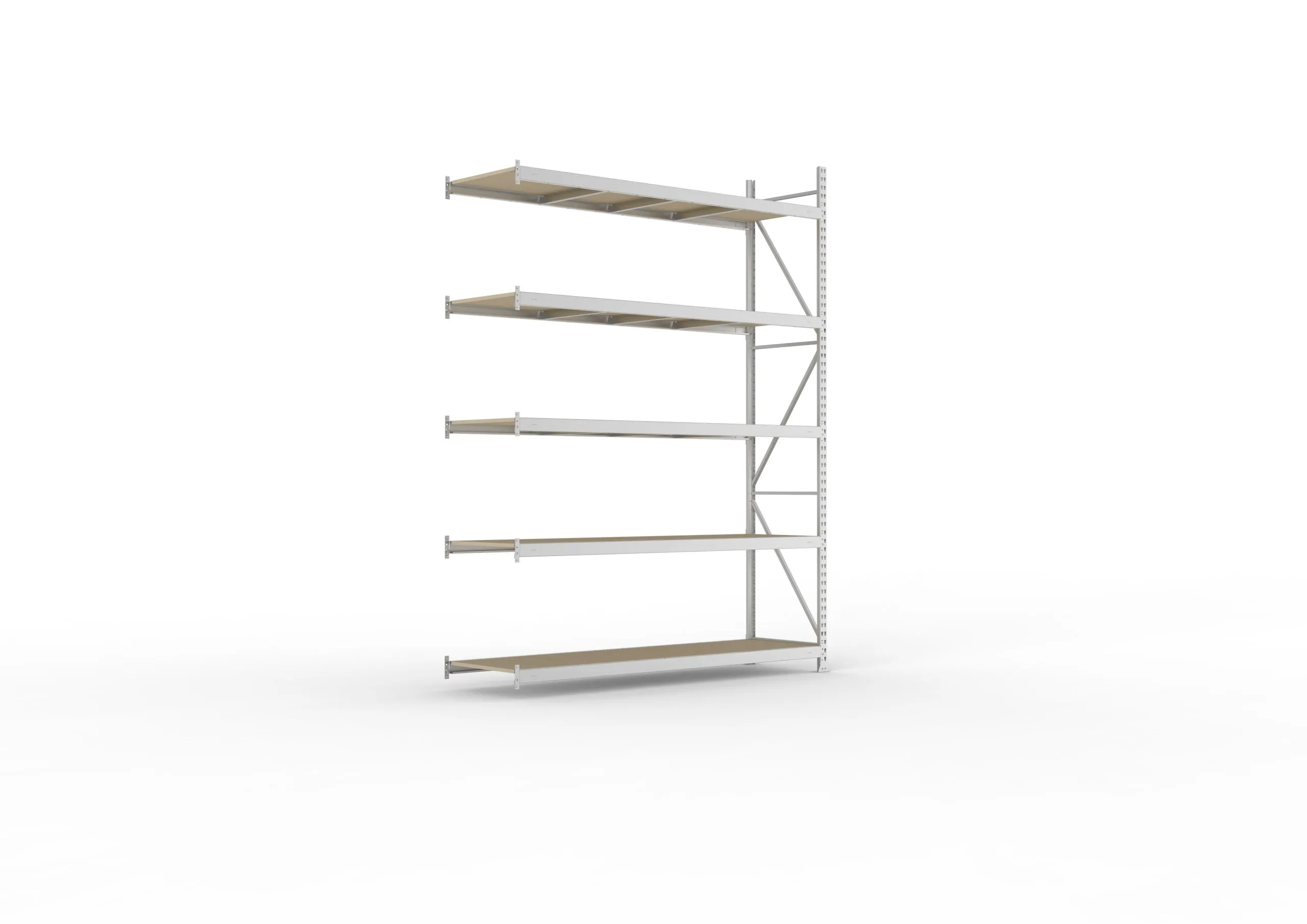 Meta Weitspannregal mit Spanplatten MINI-RACK | Anbauregal | HxBxT 300x220x65cm | 5 Ebenen | Fachlast 600kg | Verzinkt