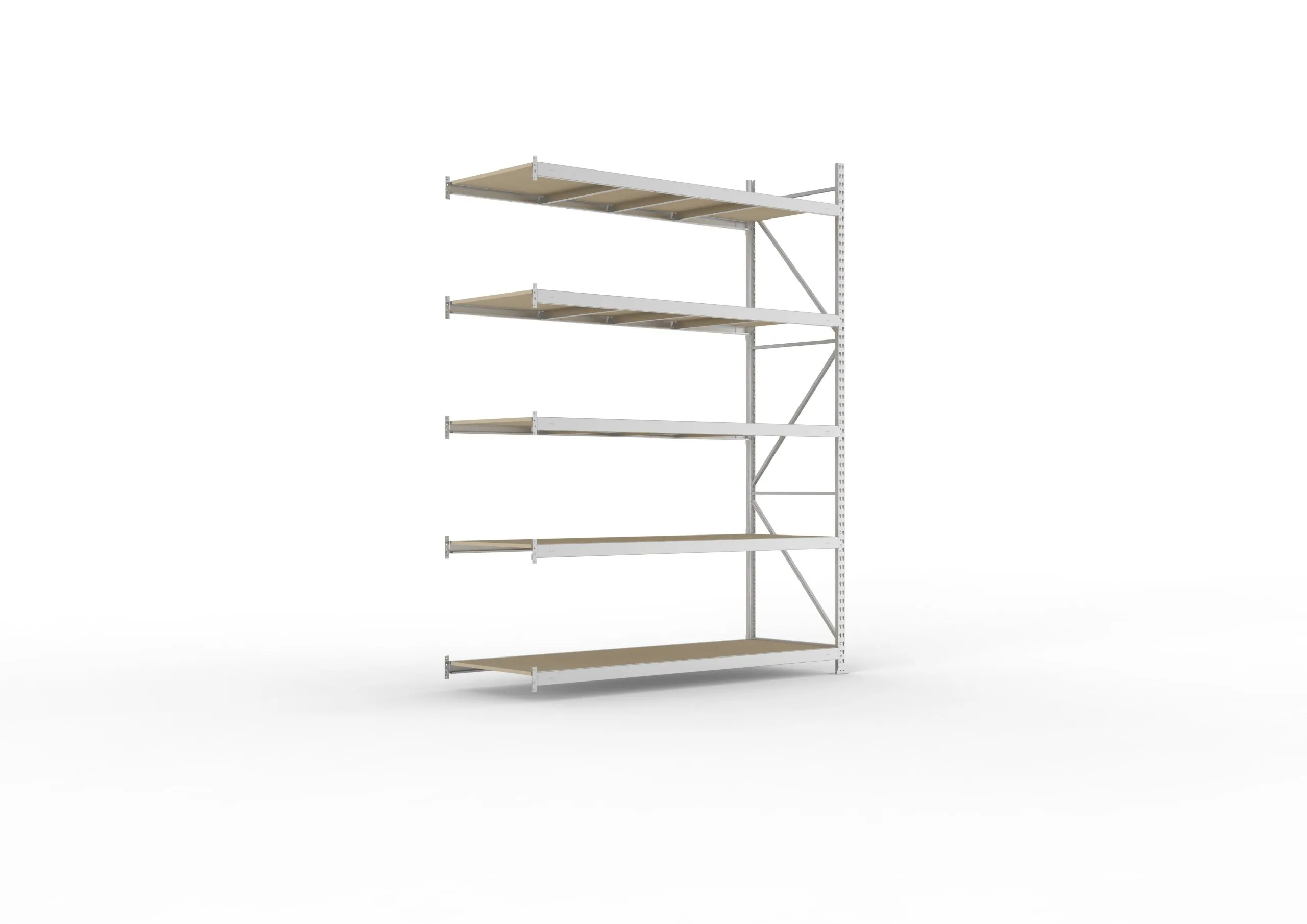 Meta Weitspannregal mit Spanplatten MINI-RACK | Anbauregal | HxBxT 300x220x80cm | 5 Ebenen | Fachlast 600kg | Verzinkt