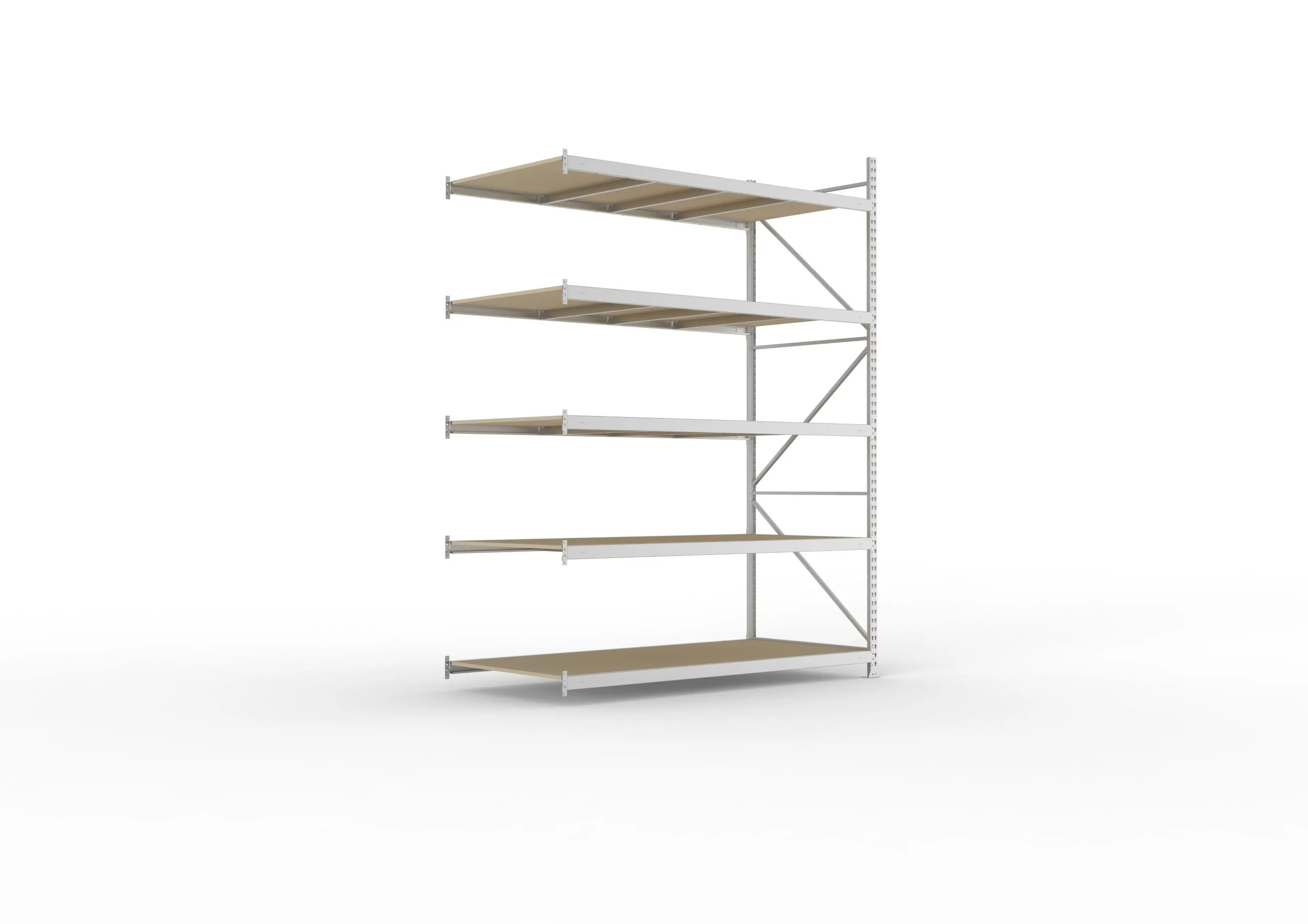 Meta Weitspannregal mit Spanplatten MINI-RACK | Anbauregal | HxBxT 300x220x105cm | 5 Ebenen | Fachlast 600kg | Verzinkt