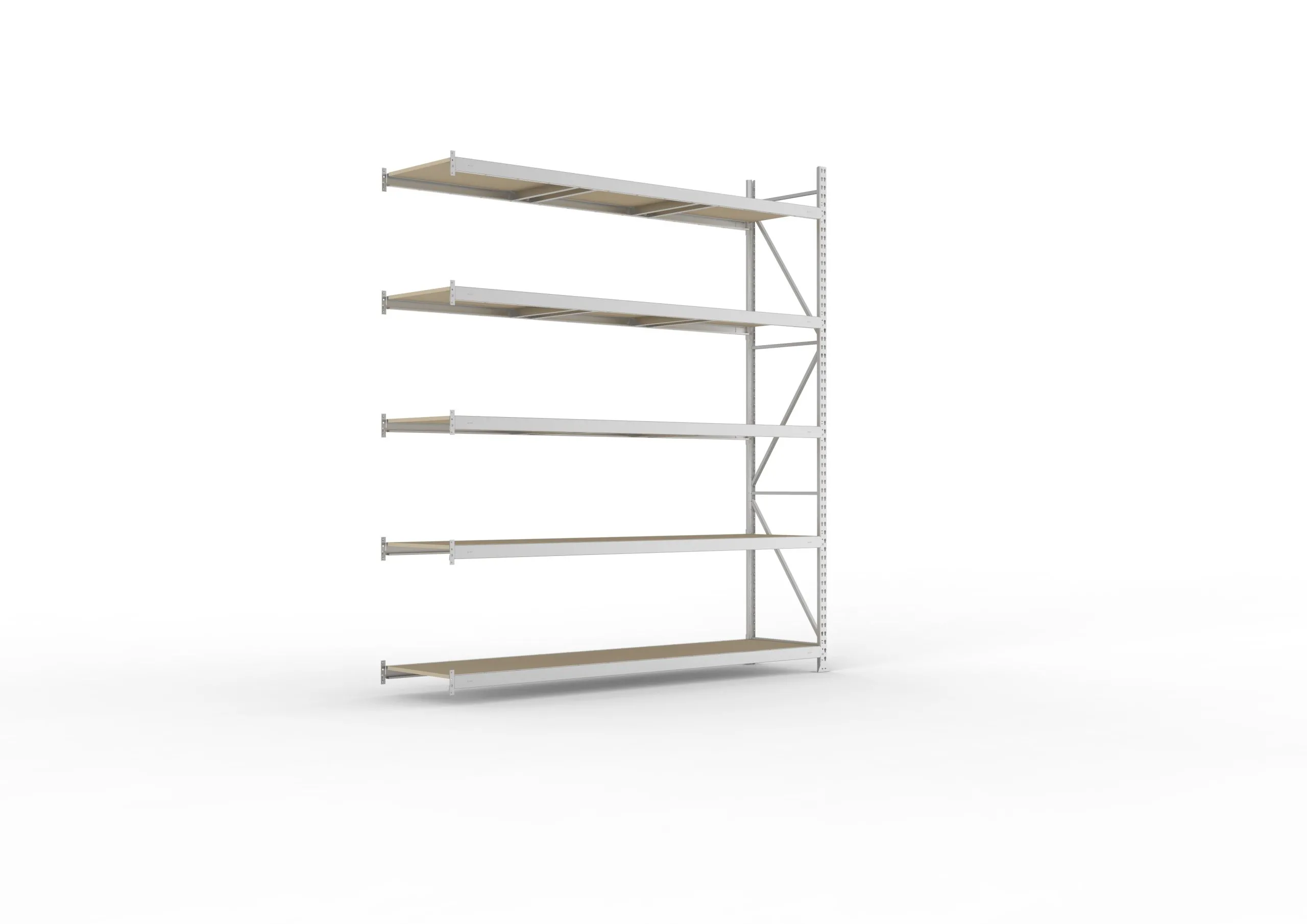 Meta Weitspannregal mit Spanplatten MINI-RACK | Anbauregal | HxBxT 300x260x65cm | 5 Ebenen | Fachlast 490kg | Verzinkt