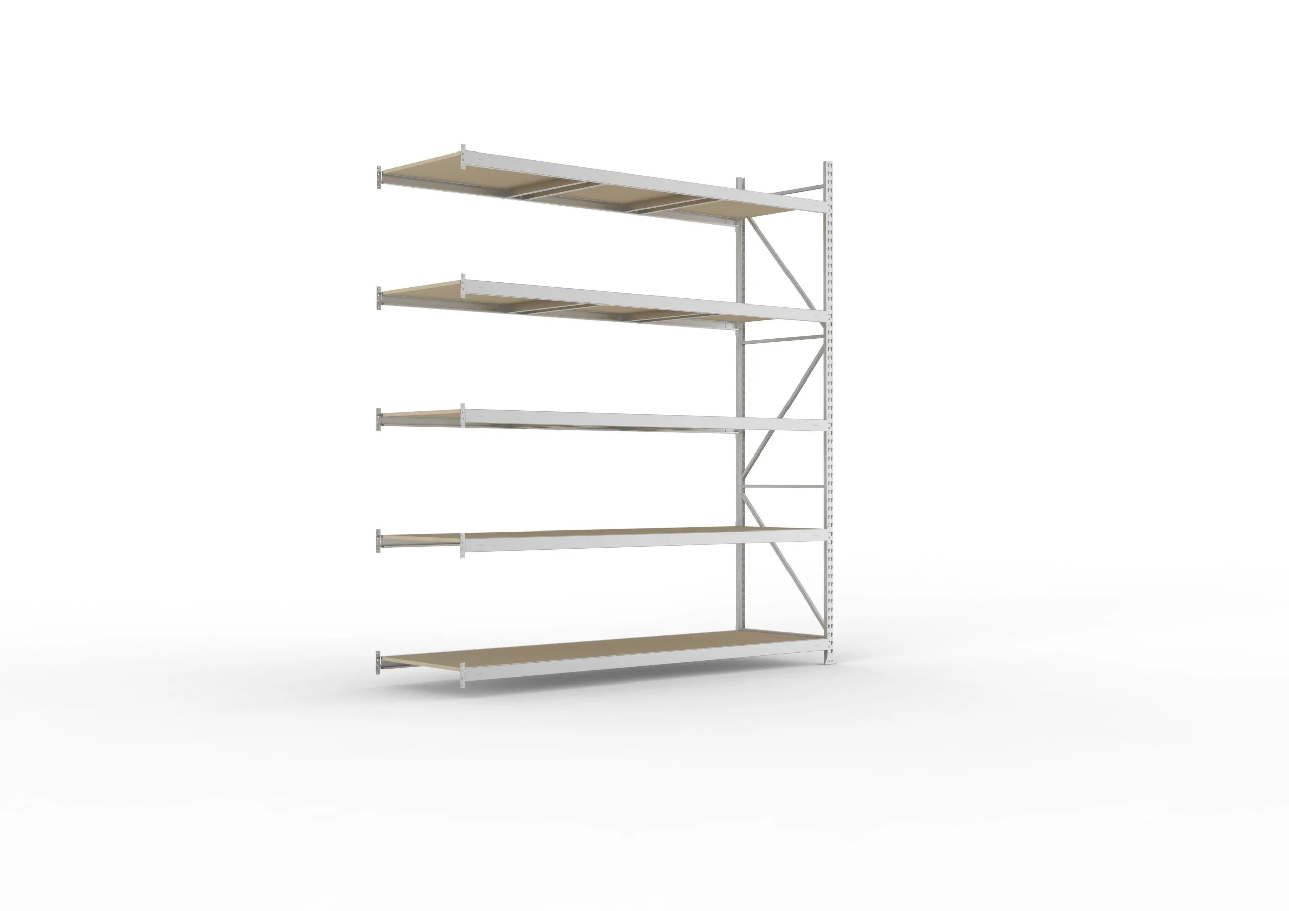 Meta Weitspannregal mit Spanplatten MINI-RACK | Anbauregal | HxBxT 300x260x80cm | 5 Ebenen | Fachlast 490kg | Verzinkt