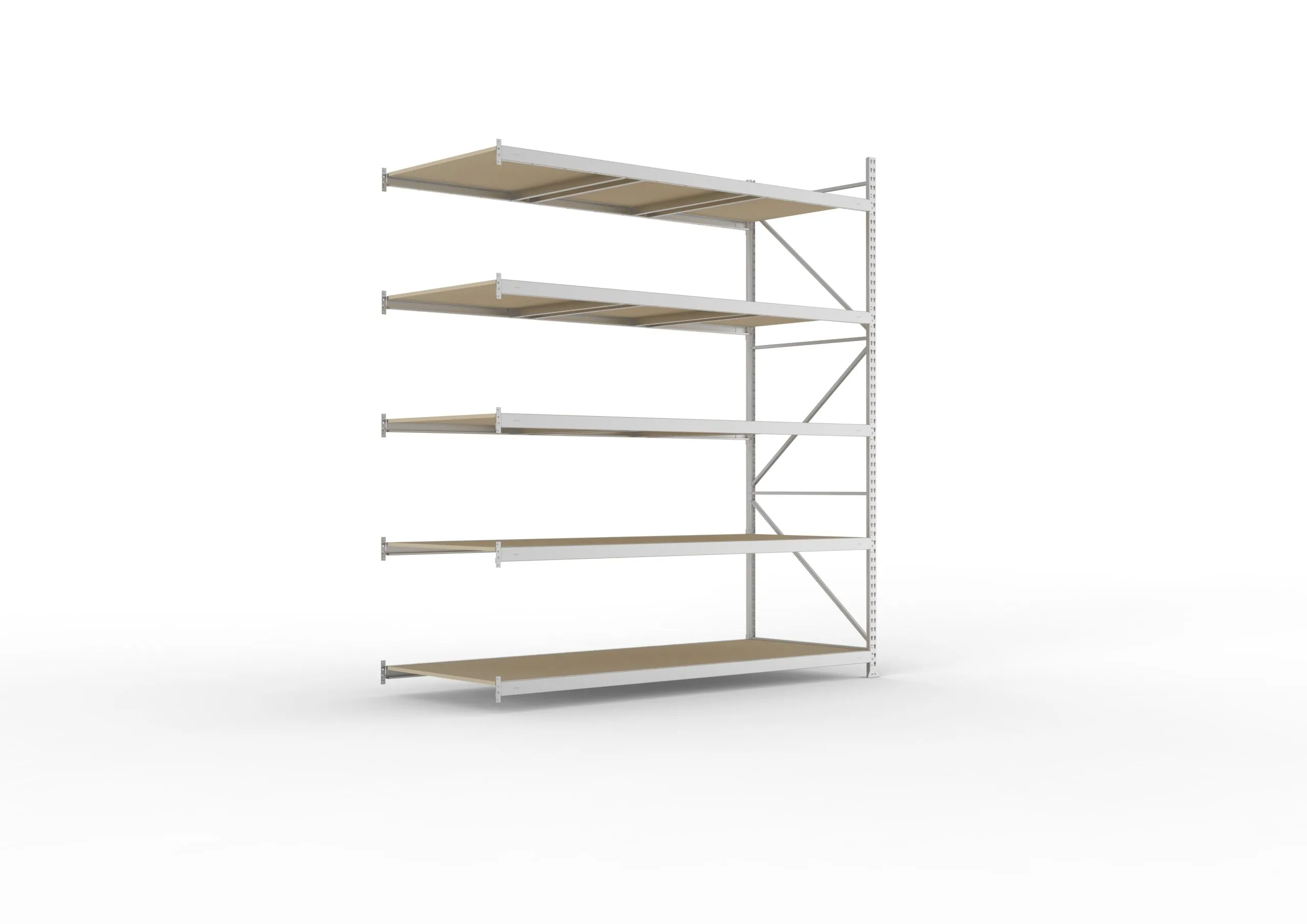 Meta Weitspannregal mit Spanplatten MINI-RACK | Anbauregal | HxBxT 300x260x105cm | 5 Ebenen | Fachlast 490kg | Verzinkt