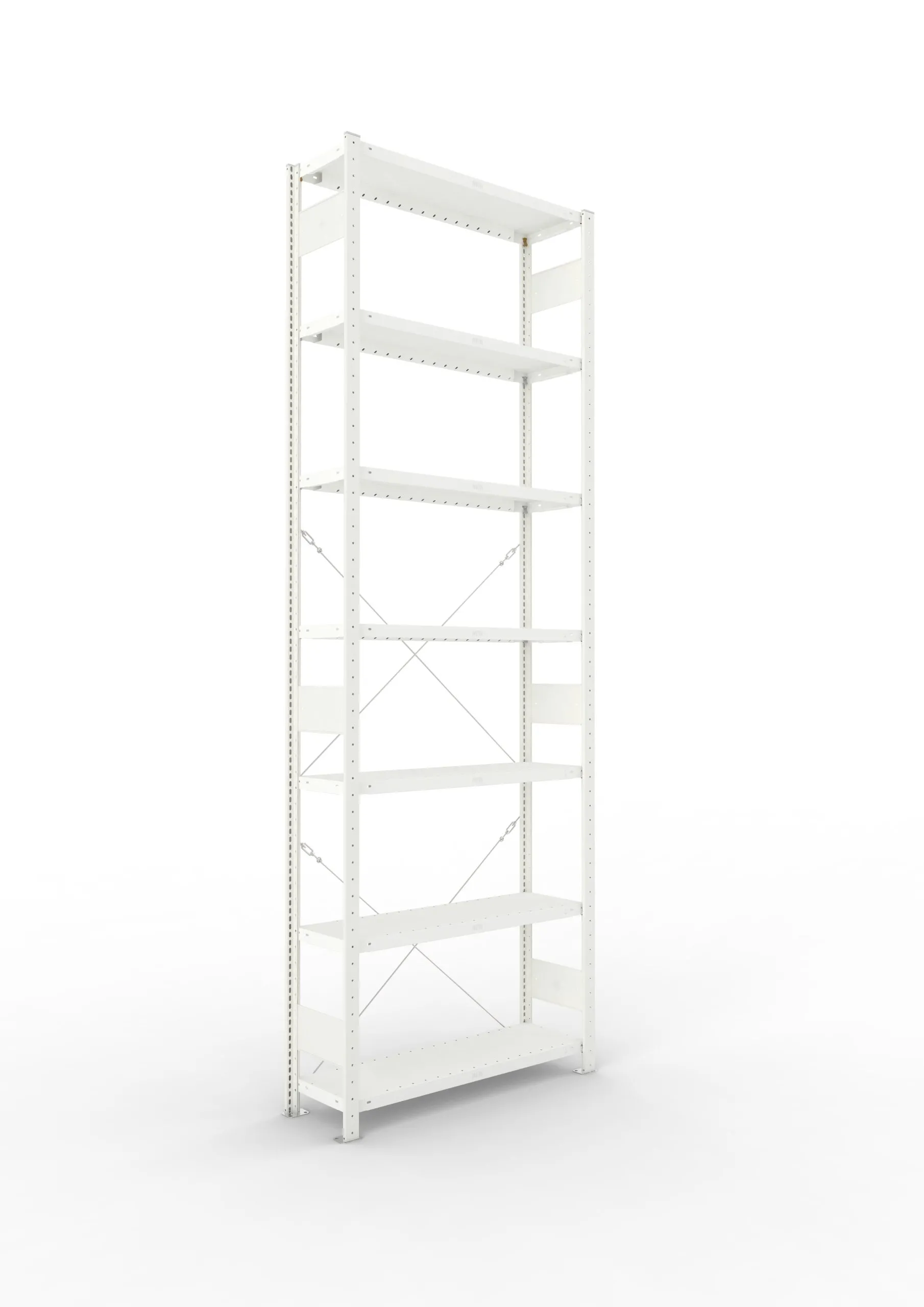 Meta Fachbodenregal Stecksystem CLIP mit vorgefertigten Rahmen | Grundregal | HxBxT 300x100x30cm | 7 Ebenen | Fachlast 100kg | Einseitig nutzbar | Lichtgrau