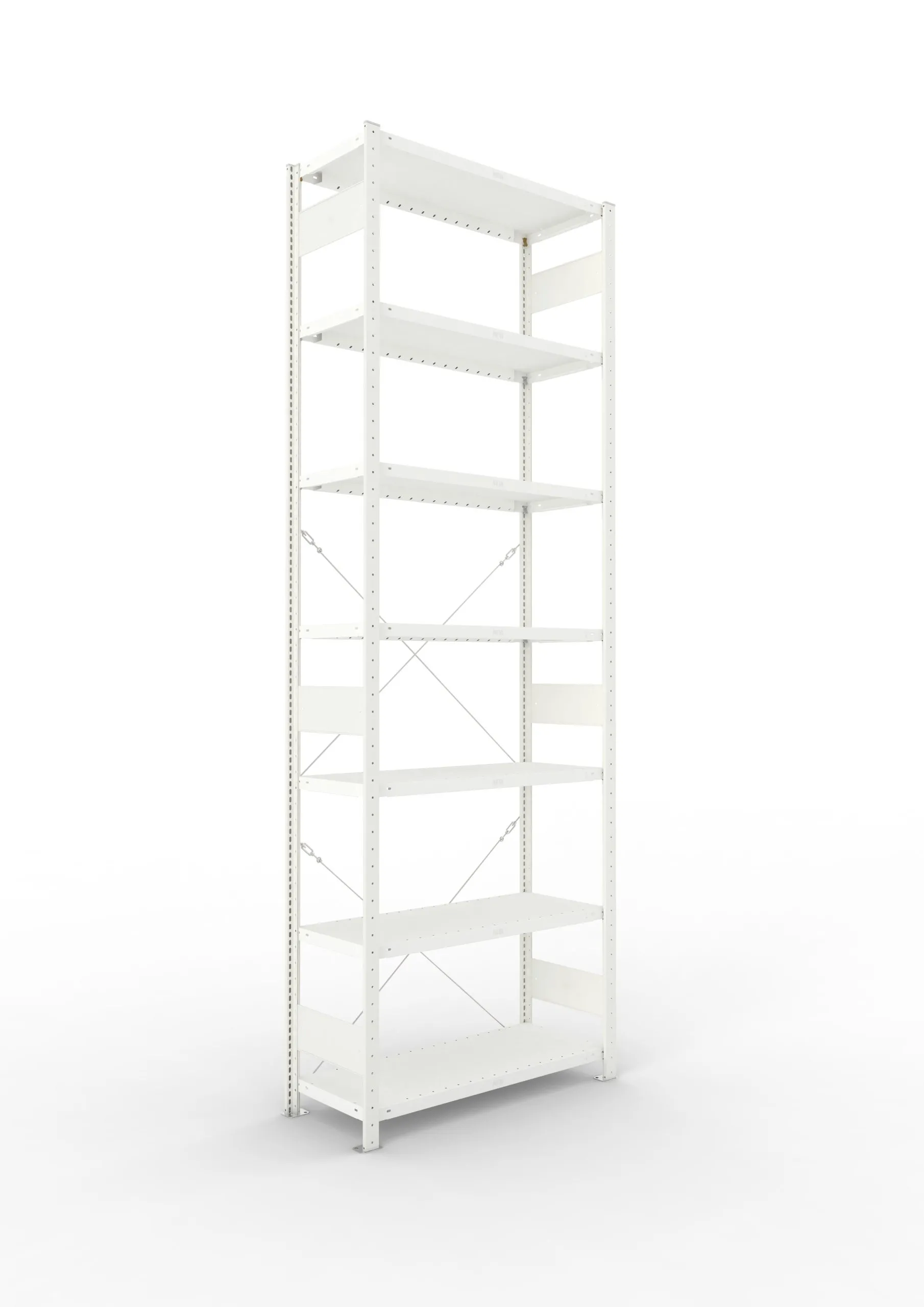 Meta Fachbodenregal Stecksystem CLIP mit vorgefertigten Rahmen | Grundregal | HxBxT 300x100x40cm | 7 Ebenen | Fachlast 100kg | Einseitig nutzbar | Lichtgrau