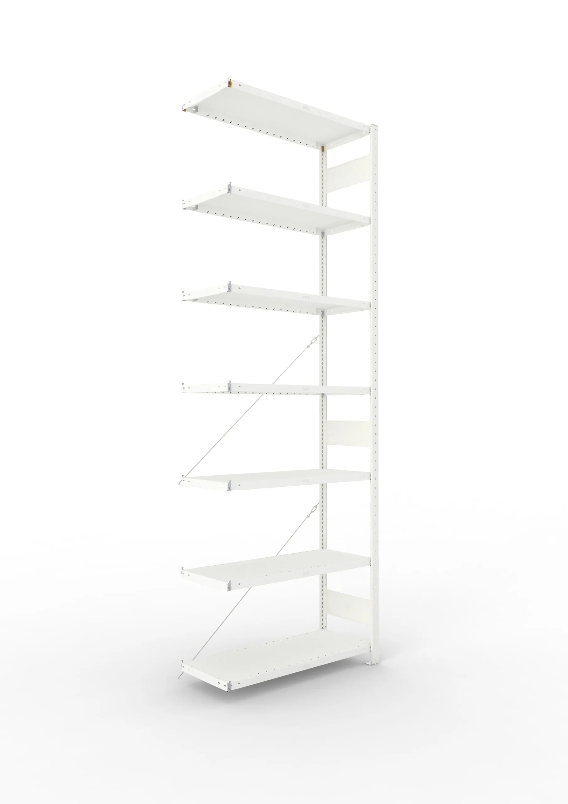 Meta Fachbodenregal Stecksystem CLIP mit vorgefertigten Rahmen | Anbauregal | HxBxT 300x100x40cm | 7 Ebenen | Fachlast 100kg | Einseitig nutzbar | Lichtgrau