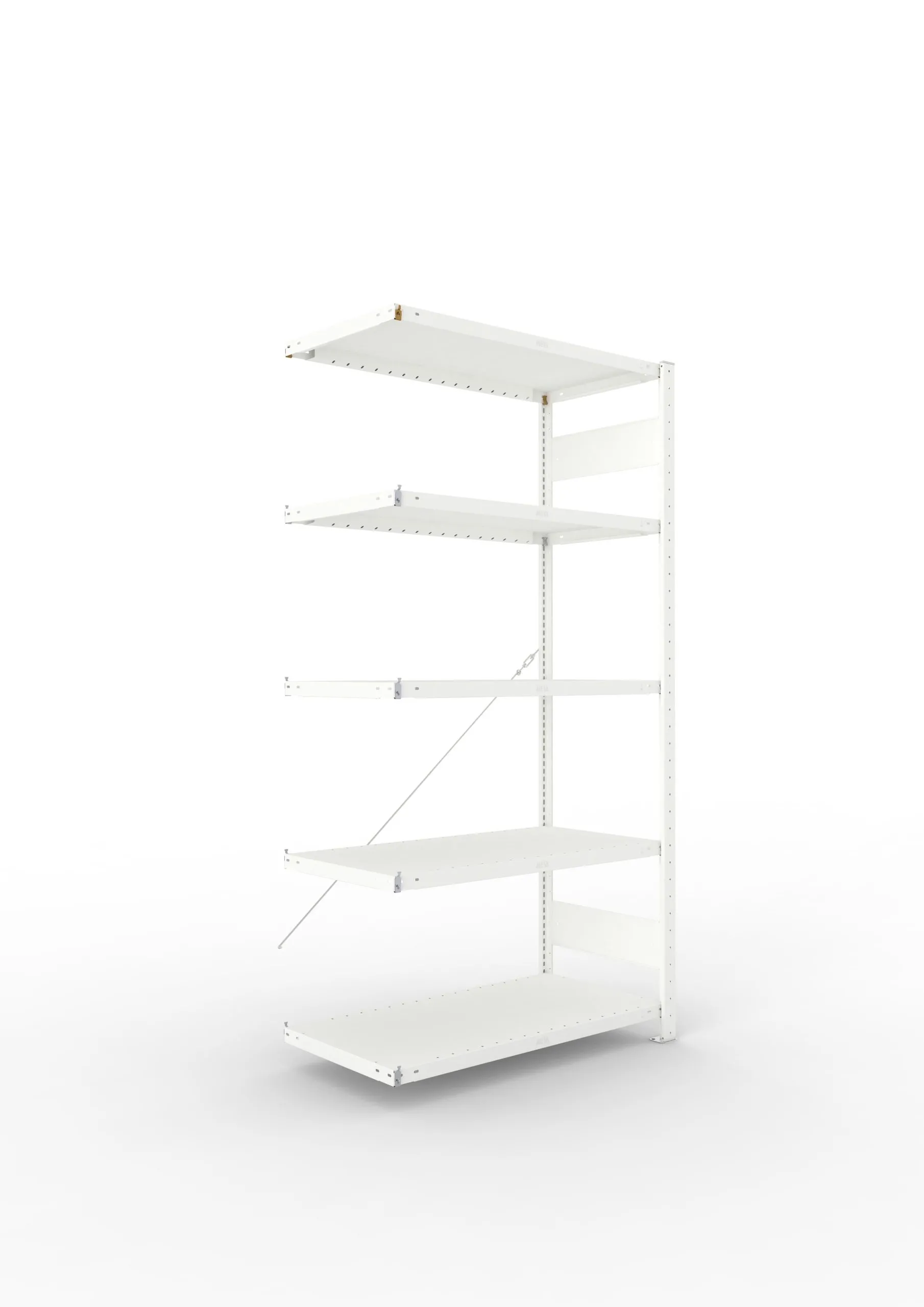 Meta Fachbodenregal Stecksystem CLIP mit vorgefertigten Rahmen | Anbauregal | HxBxT 200x100x50cm | 5 Ebenen | Fachlast 100kg | Einseitig nutzbar | Lichtgrau