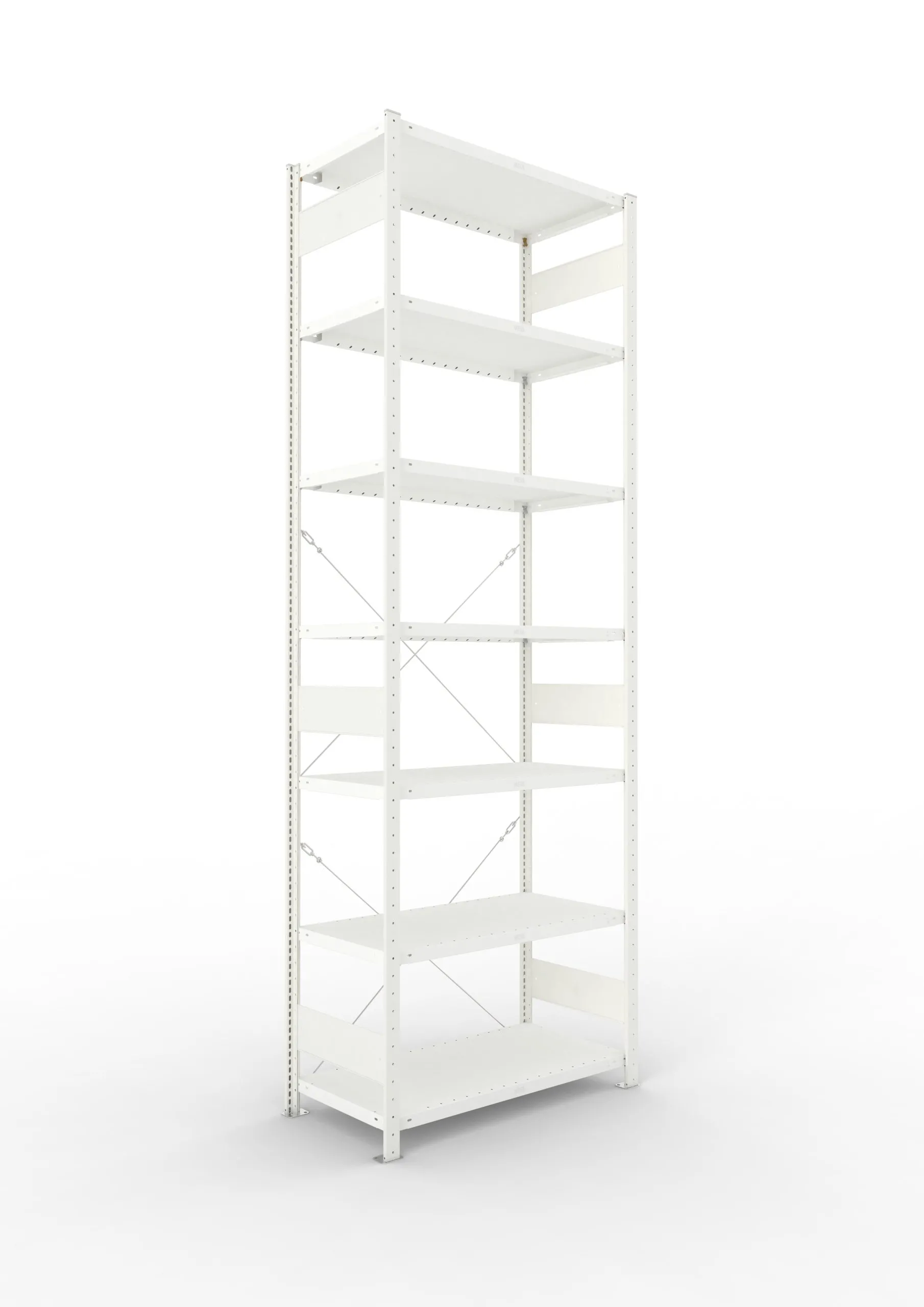 Meta Fachbodenregal Stecksystem CLIP mit vorgefertigten Rahmen | Grundregal | HxBxT 300x100x50cm | 7 Ebenen | Fachlast 100kg | Einseitig nutzbar | Lichtgrau