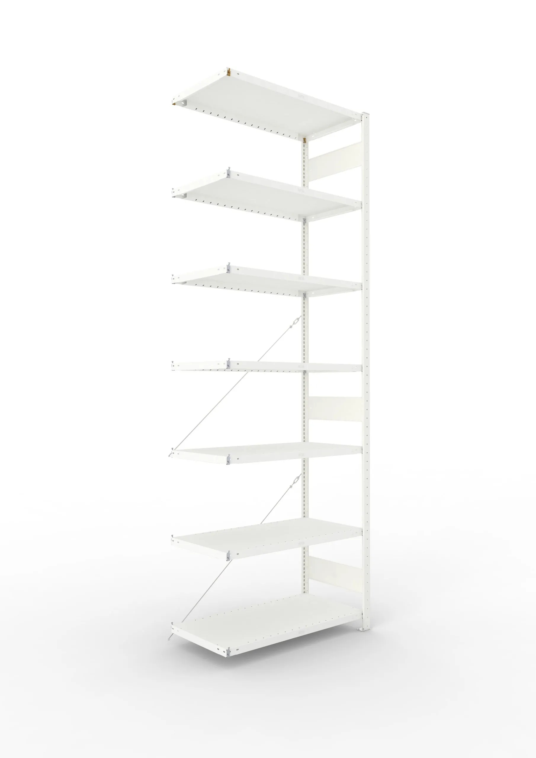 Meta Fachbodenregal Stecksystem CLIP mit vorgefertigten Rahmen | Anbauregal | HxBxT 300x100x50cm | 7 Ebenen | Fachlast 100kg | Einseitig nutzbar | Lichtgrau